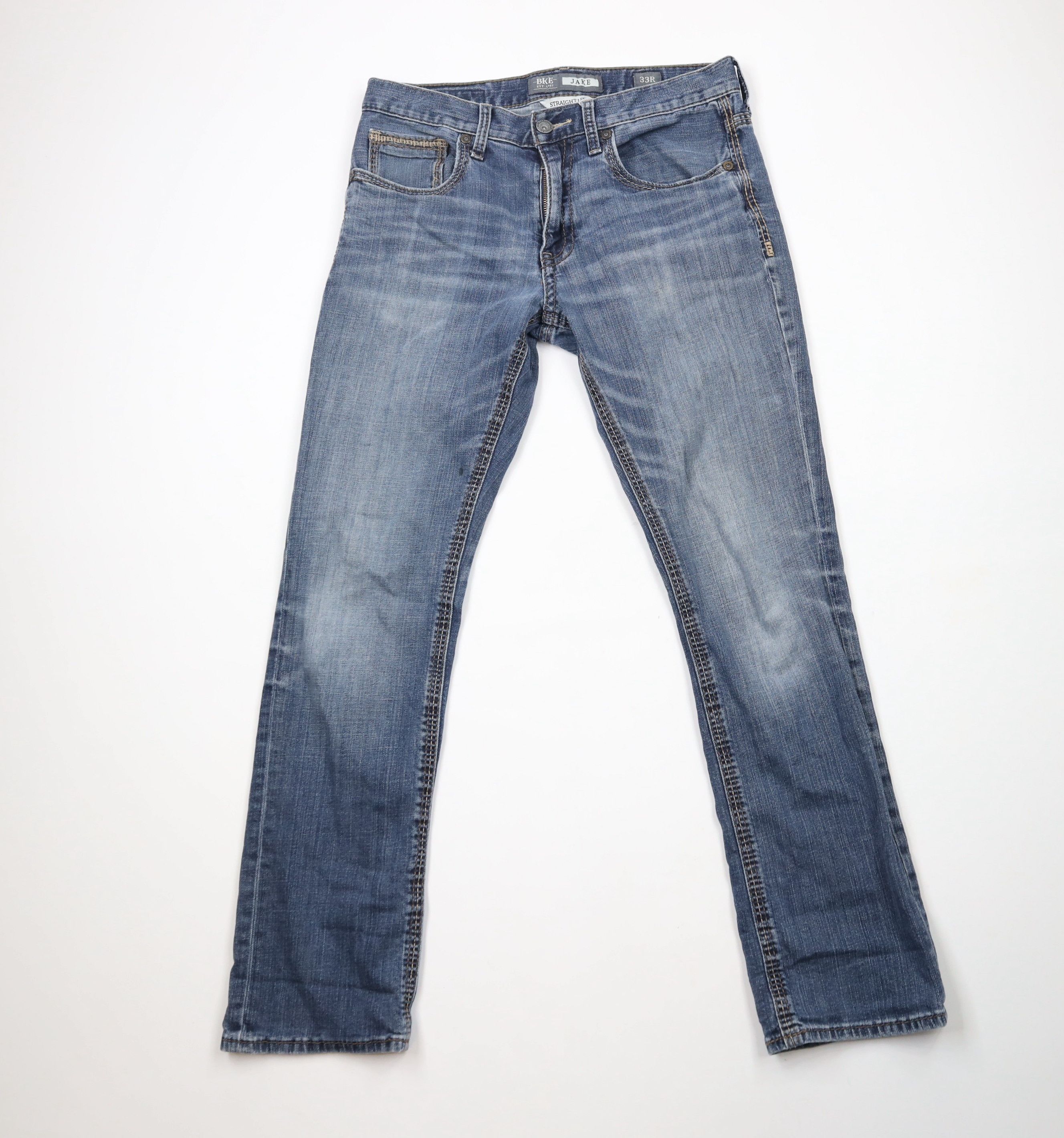 Vintage Buckle BKE Thick Stitch Jake Straight Leg Denim Jeans Blue Size US 33 - 1 Thumbnail