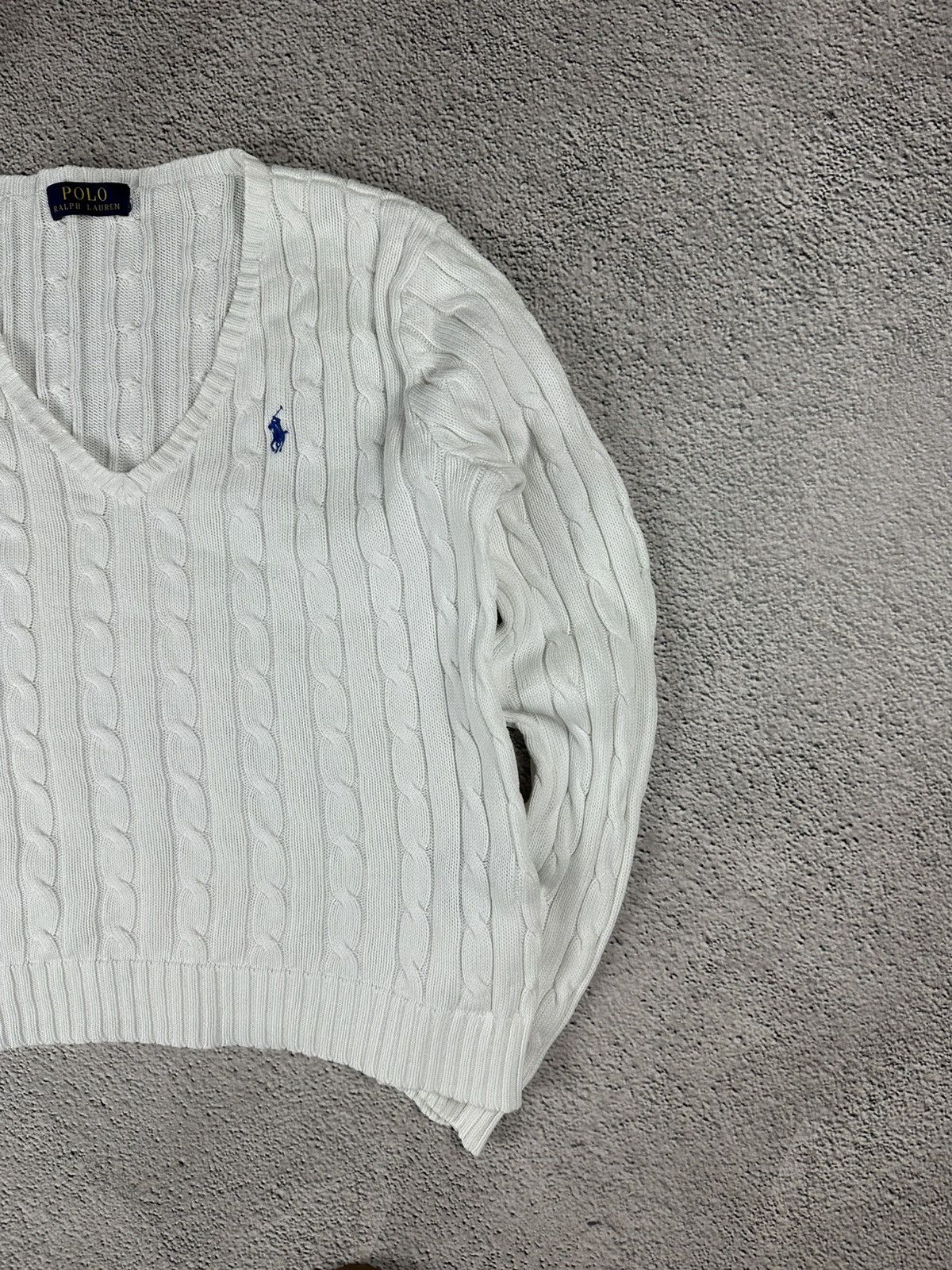 Polo Ralph Lauren Polo Ralph Lauren Cable Knit V-Neck Sweater White Striped Size L / US 10 / IT 46 - 4 Thumbnail