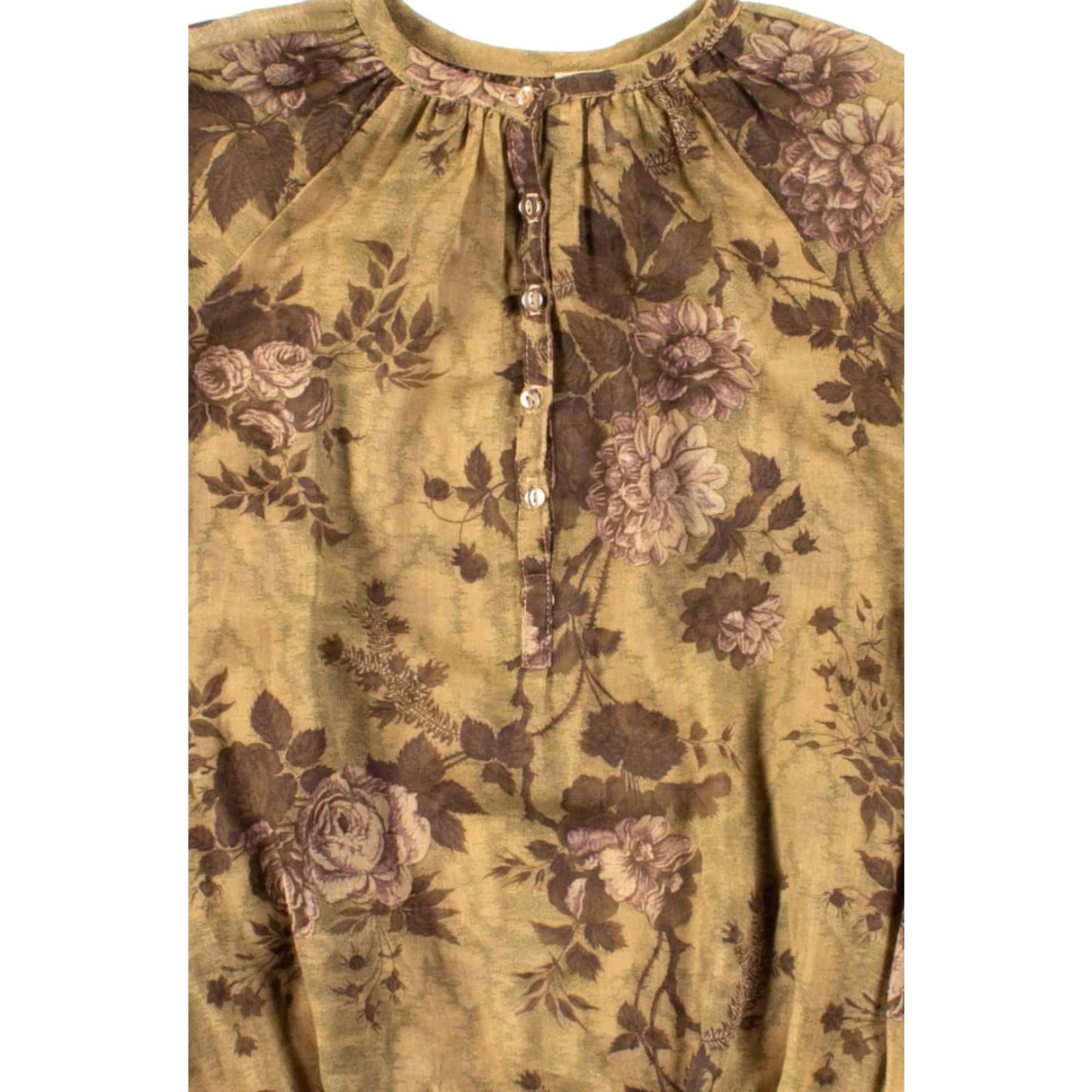 Olive Olive Sheer Floral Blouse Small Cotton/Polyester Womens Shirt Size S / US 4 / IT 40 - 2 Thumbnail