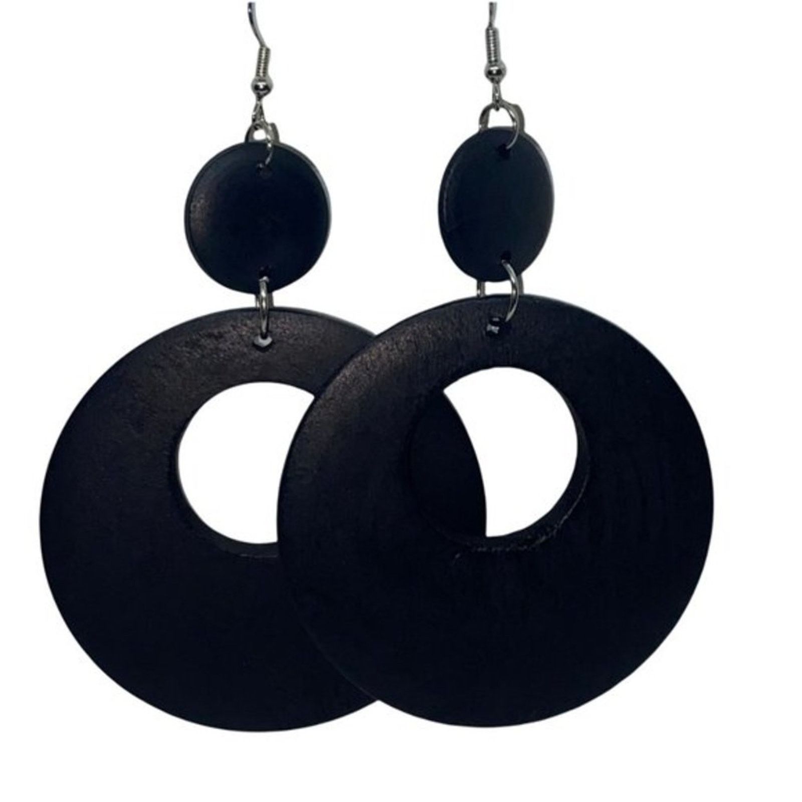 Other NWT Black Wood Circle Cut-Out Dangle Statement Earrings Size ONE SIZE - 2 Thumbnail