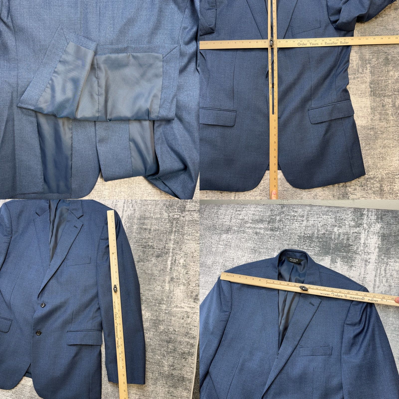 Jos. A. Bank Jos A Bank Blazer Jacket Mens 44L Blue Houndstooth Executive Sport Coat Wool Blazer Size 44R - 9 Thumbnail