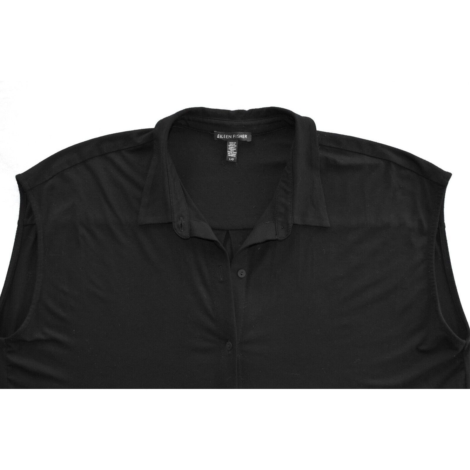 Eileen Fisher EILEEN FISHER Black Button Up Sleeveless Shirt Dress Size L Size L / US 10 / IT 46 - 4 Thumbnail