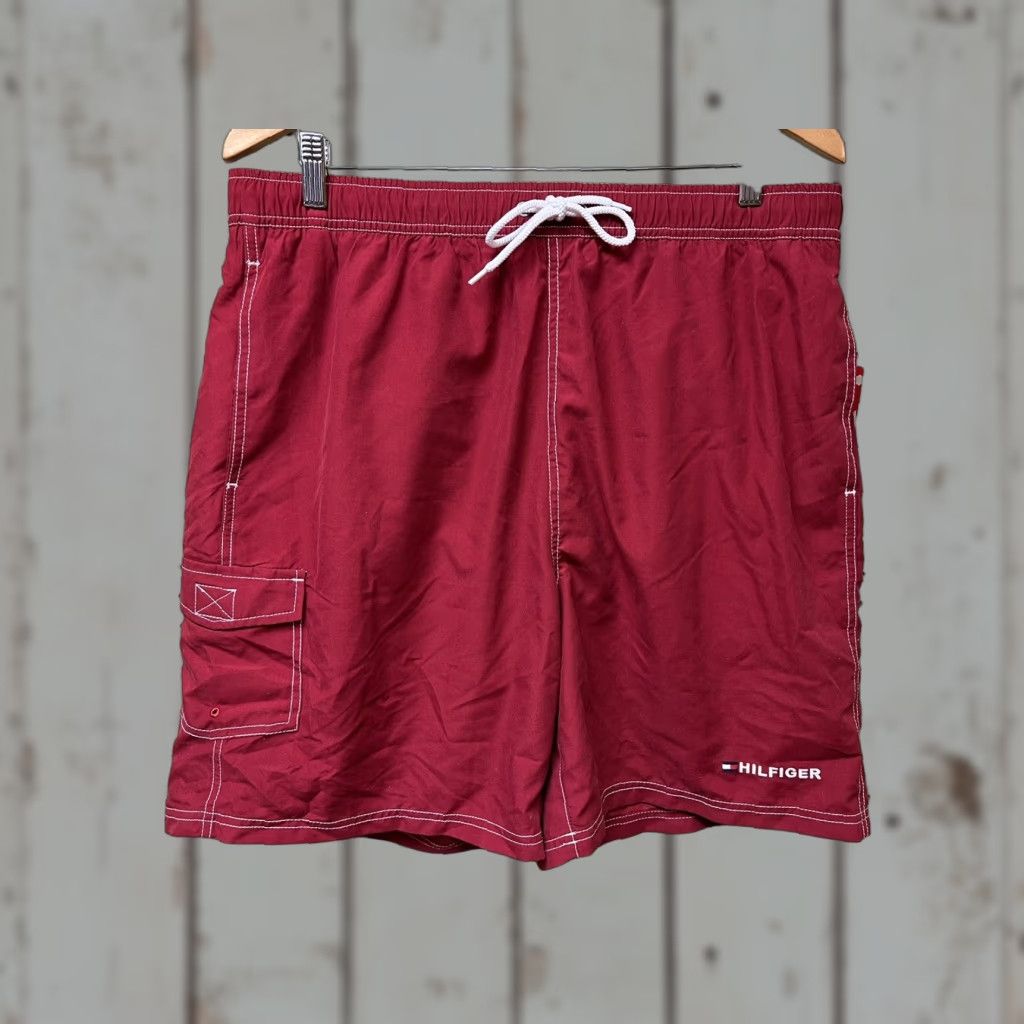 Tommy Hilfiger Tommy Hilfiger Men’s Standard Solid 7" Swim Trunks Red Sz Large NOS Lined Swimwear Bottom Size US 33 - 1 Thumbnail
