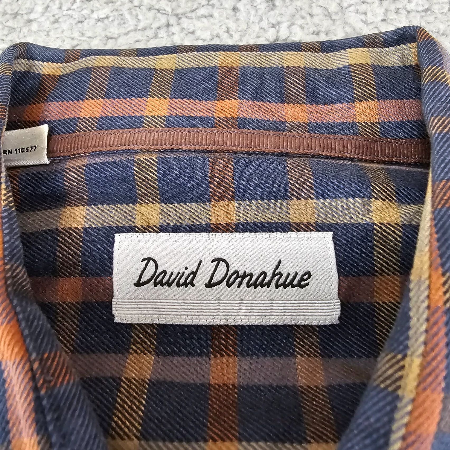 David Donahue David Donahue Dress Shirt Mens Size Large Navy Brown Plaid Button Up Long Sleeve Size 42R - 4 Thumbnail