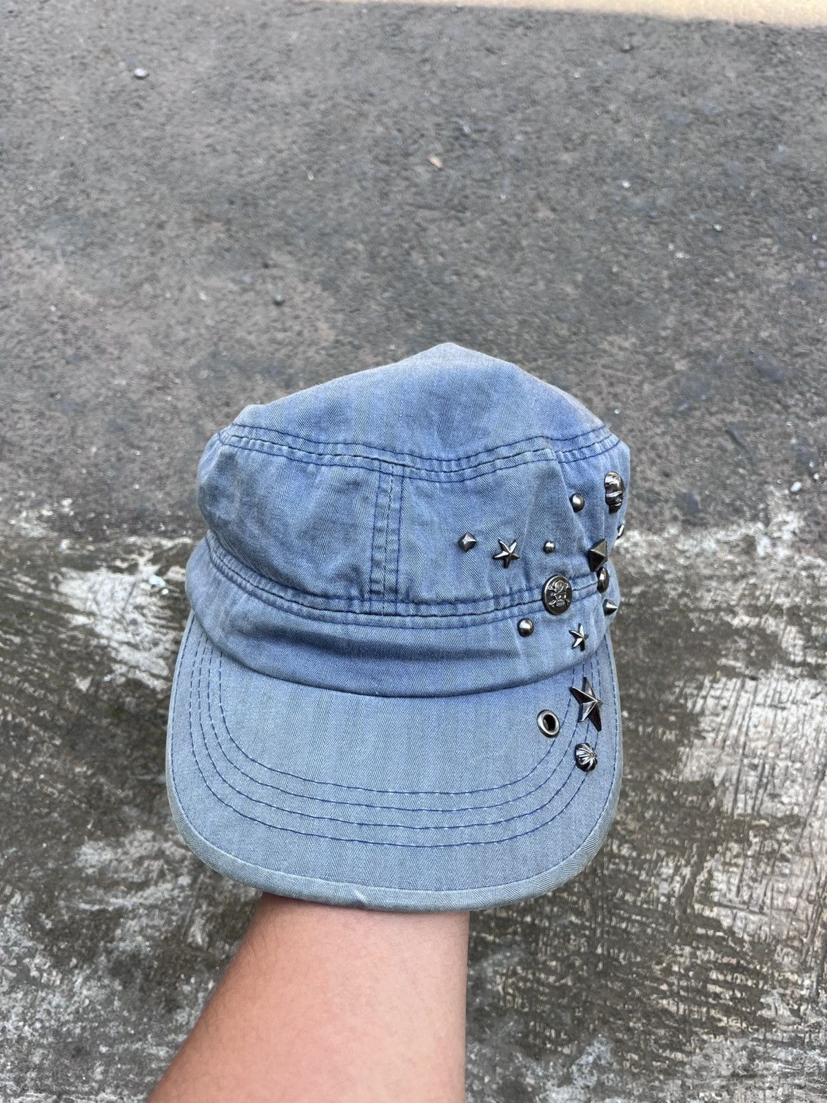 Japanese Brand Y2K Studded Skull Patrol Caps Size ONE SIZE - 2 Thumbnail