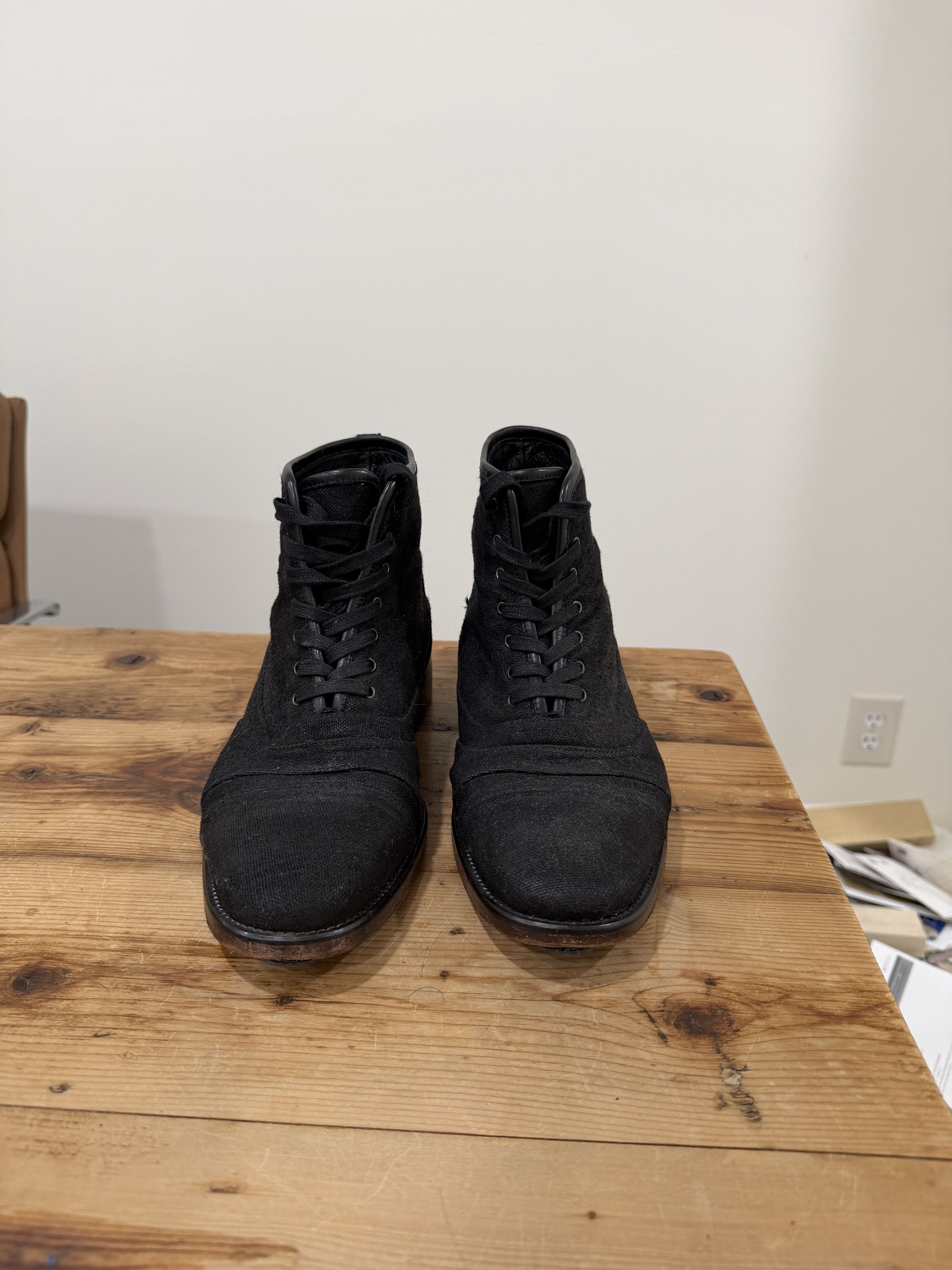 John Varvatos John Varvatos Waxed Denim Fleetwood Lace-Up Boots Size US 8.5 / EU 41-42 - 1 Thumbnail