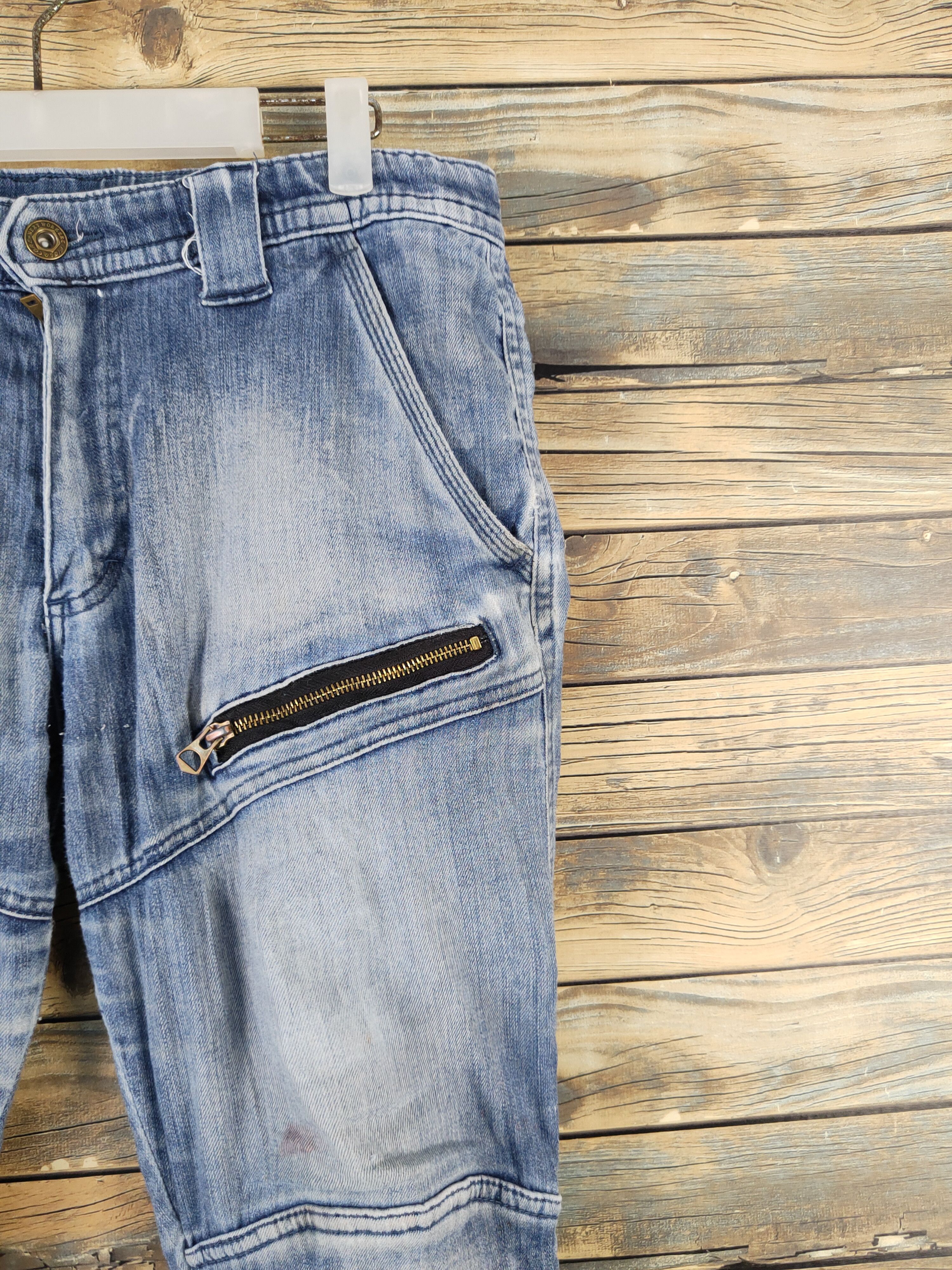 Japanese Brand FieldCore Blue Distressed Ripped Jogger Jeans #W2080 Size US 33 - 6 Thumbnail