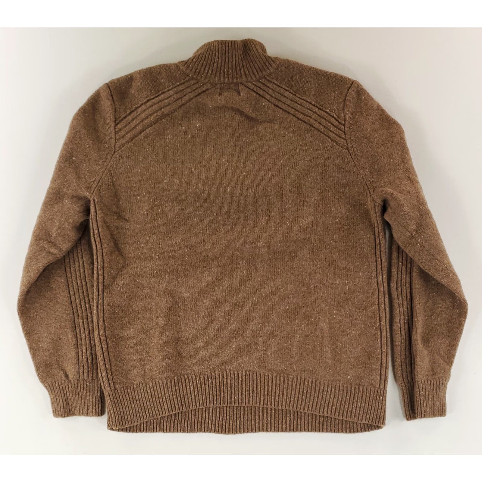 LL Bean Sweater 100% Merino Wool Pocket Brown 1/4 Zip Mens M
