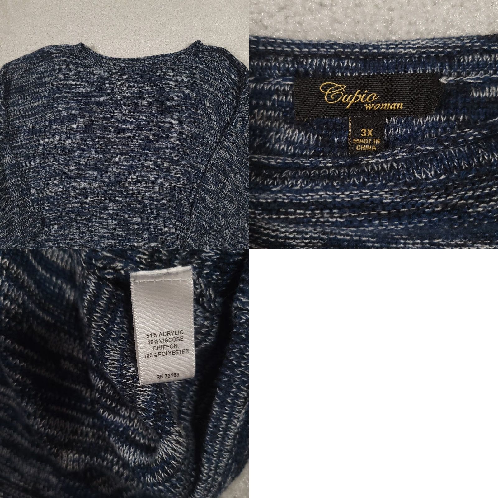 Vintage Cupio Sweater Womens 3X Blue 3/4 Sleeve Boat Neck Pullover Top Size XXL / US 16-18 / IT 52-54 - 8 Thumbnail