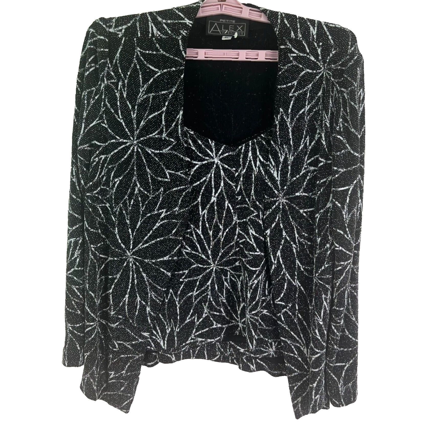 Vintage ALEX Petite Floral Metallic 2 Piece Tank Jacket Womens PL Black Lace Beaded Embroidered Glitter Floral 2 Piece Blouse Shirt Ladies PL Size L / US 10 / IT 46 - 2 Thumbnail
