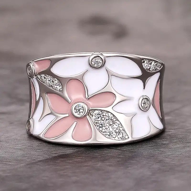 Jewelry × Vintage Aesthetic Enamel Flower Finger Ring Size ONE SIZE - 1 Thumbnail