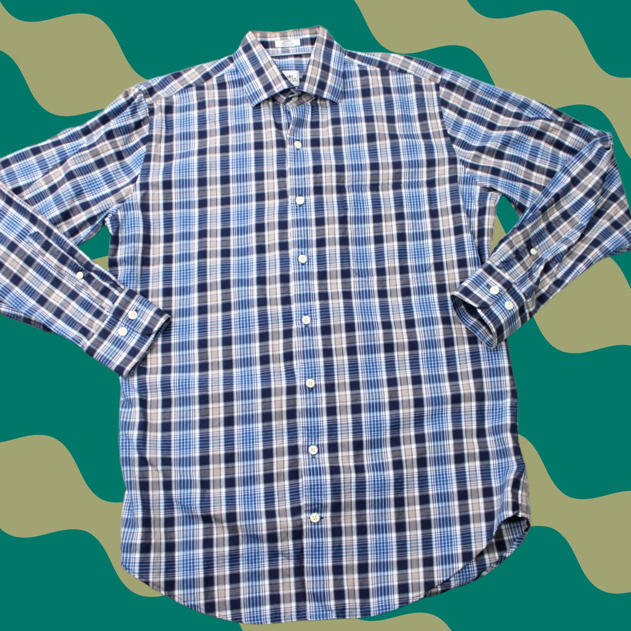 Peter Millar Peter Millar Crown Shirt Mens Medium Blue/Gray Plaid 100% Cotton Long Sleeve Button Up Size US M / EU 48-50 / 2 - 1 Thumbnail