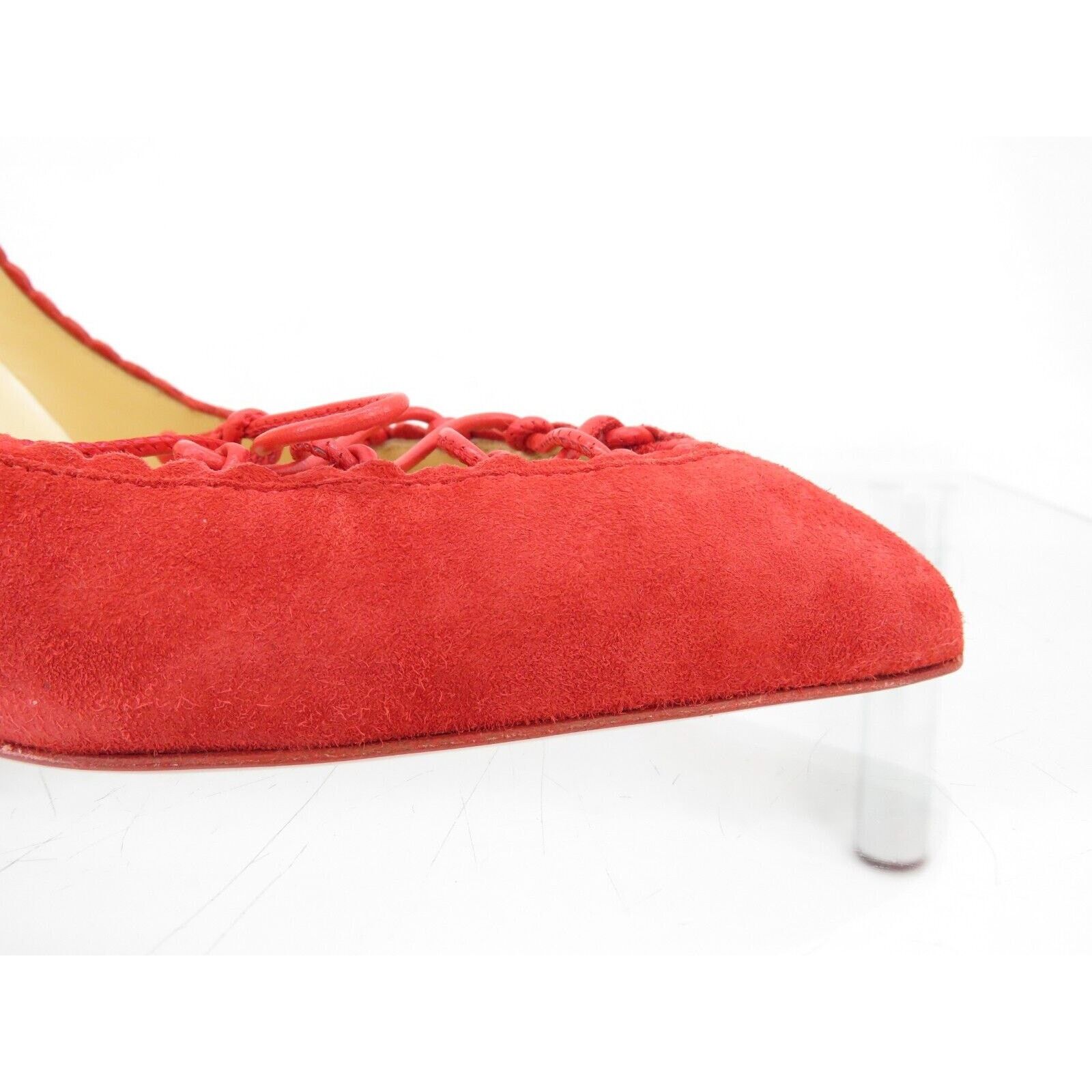 Christian Louboutin SCALOPUMP 85 RED SUEDE LEATHER LACE TIE POINTED TOE PUMPS 40 Size US 10 / IT 40 - 9 Thumbnail
