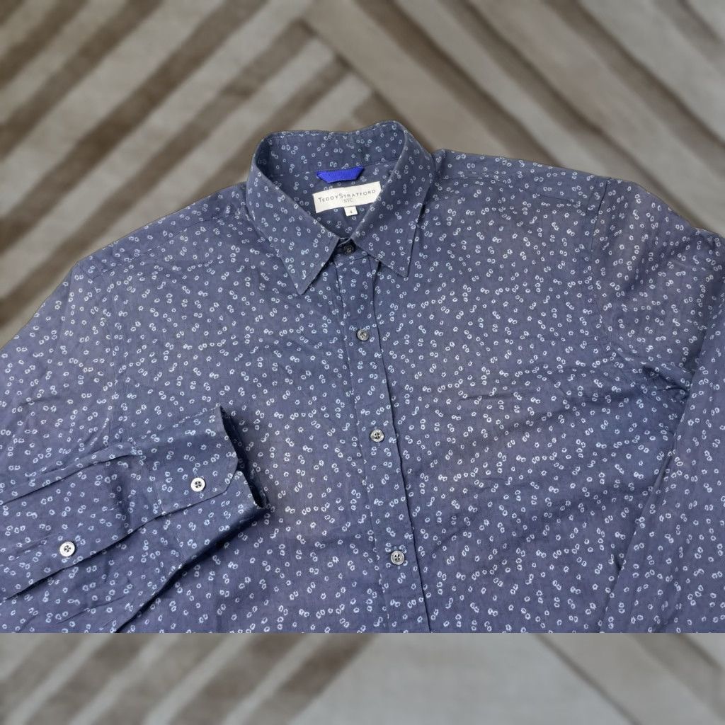 Vintage Teddy Stratford Shirt Men L Blue Long Sleeve Button-Up Zip Full Zip Pockets Casual Slim Cotton Twill Button Front Collar Style Point Vintage: No Size US L / EU 52-54 / 3 - 1 Thumbnail