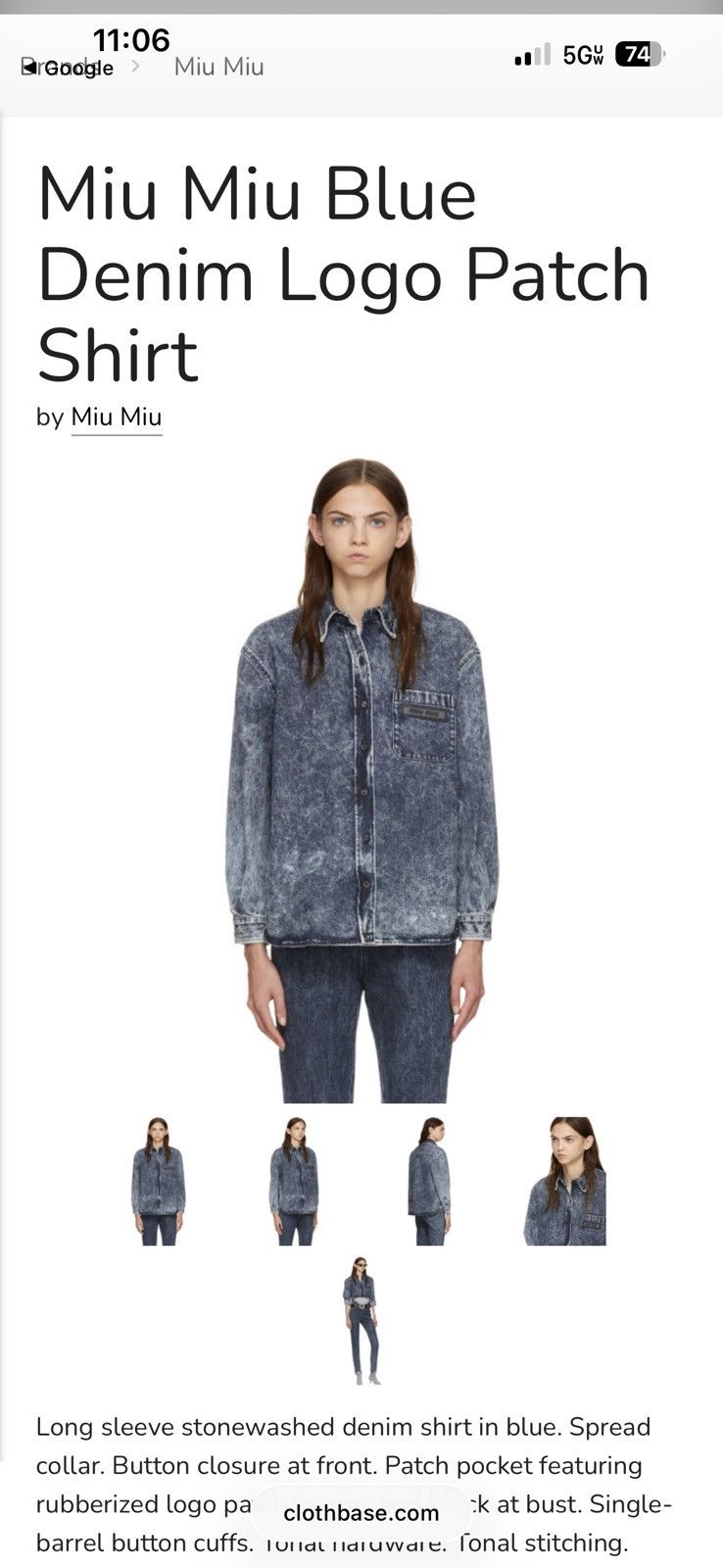 Miu Miu Miu Miu Blue Stonewashed Denim Jean Button Up Shirt Size US L / EU 52-54 / 3 - 9 Thumbnail
