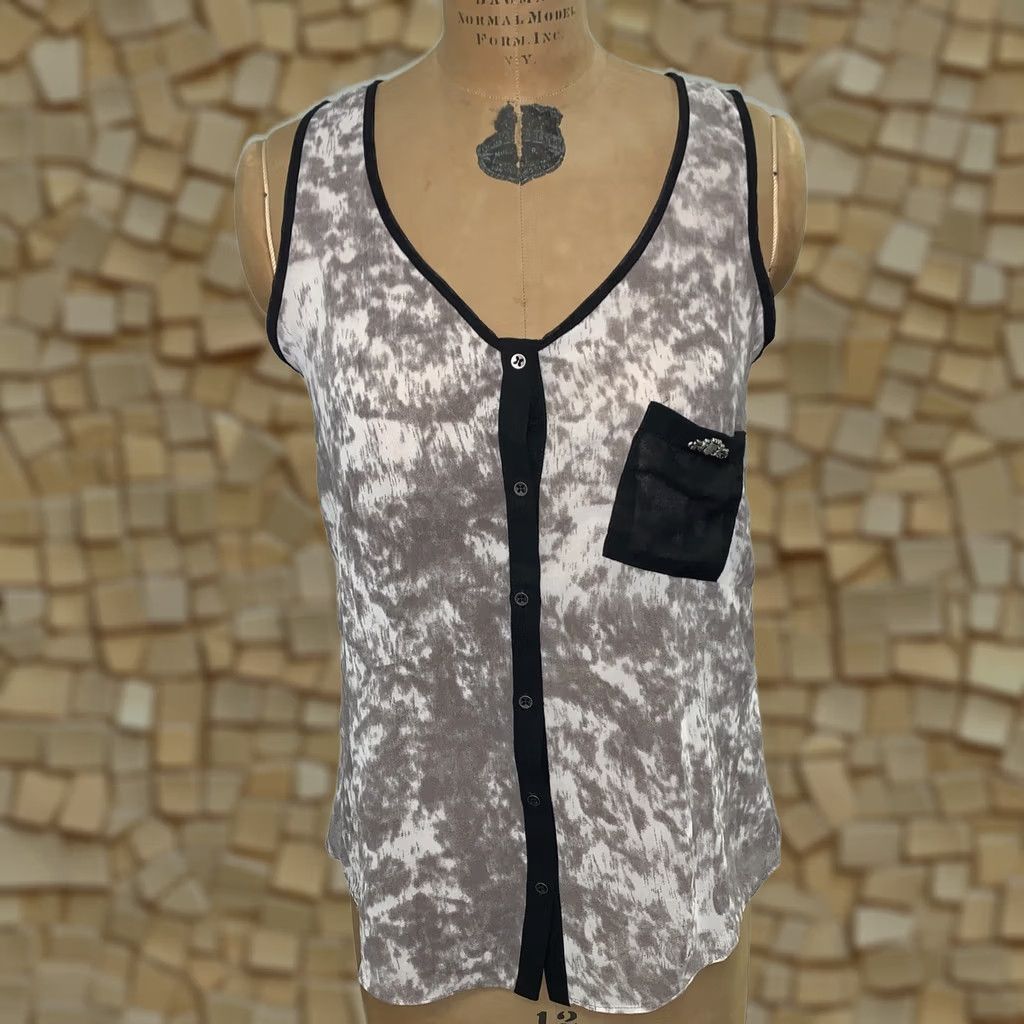 Vintage Oh My Julian Tank Top Womens Size S Sleeveless Button Down Black Gray Sheer NWT Size S / US 4 / IT 40 - 1 Thumbnail