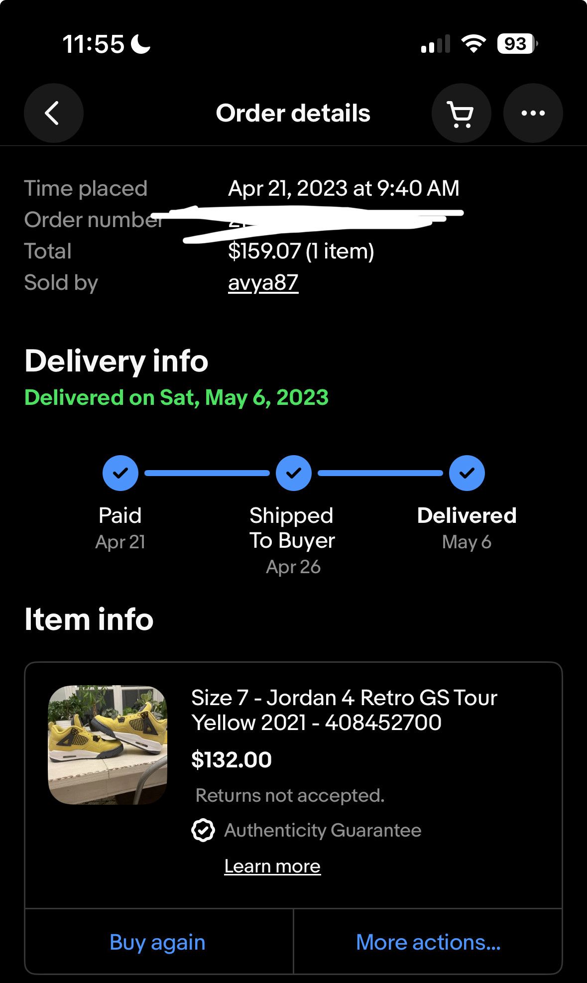 Jordan Brand Air Jordan 4 "Lightning" Size US 7 / EU 40 - 9 Thumbnail