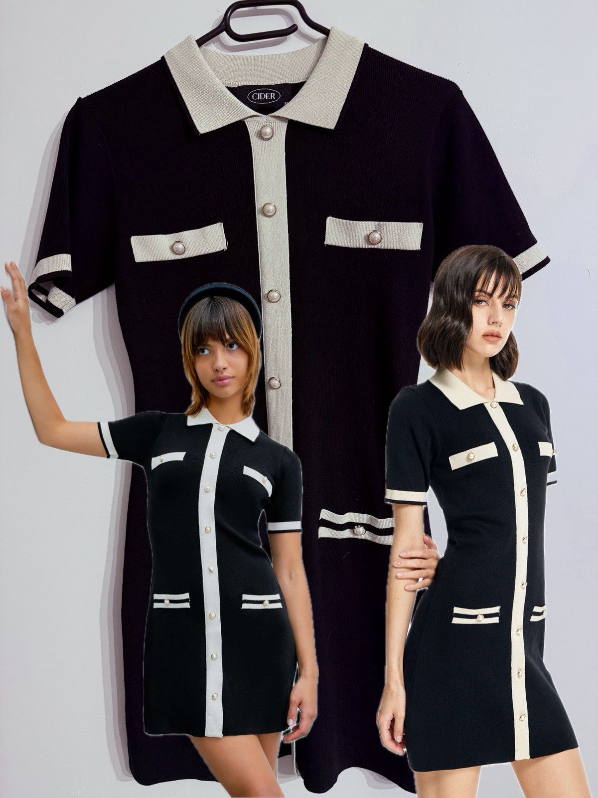 Cider Chanel-Inspired Black Knit Dress with Pearl Buttons – Size M Size M / US 6-8 / IT 42-44 - 5 Thumbnail