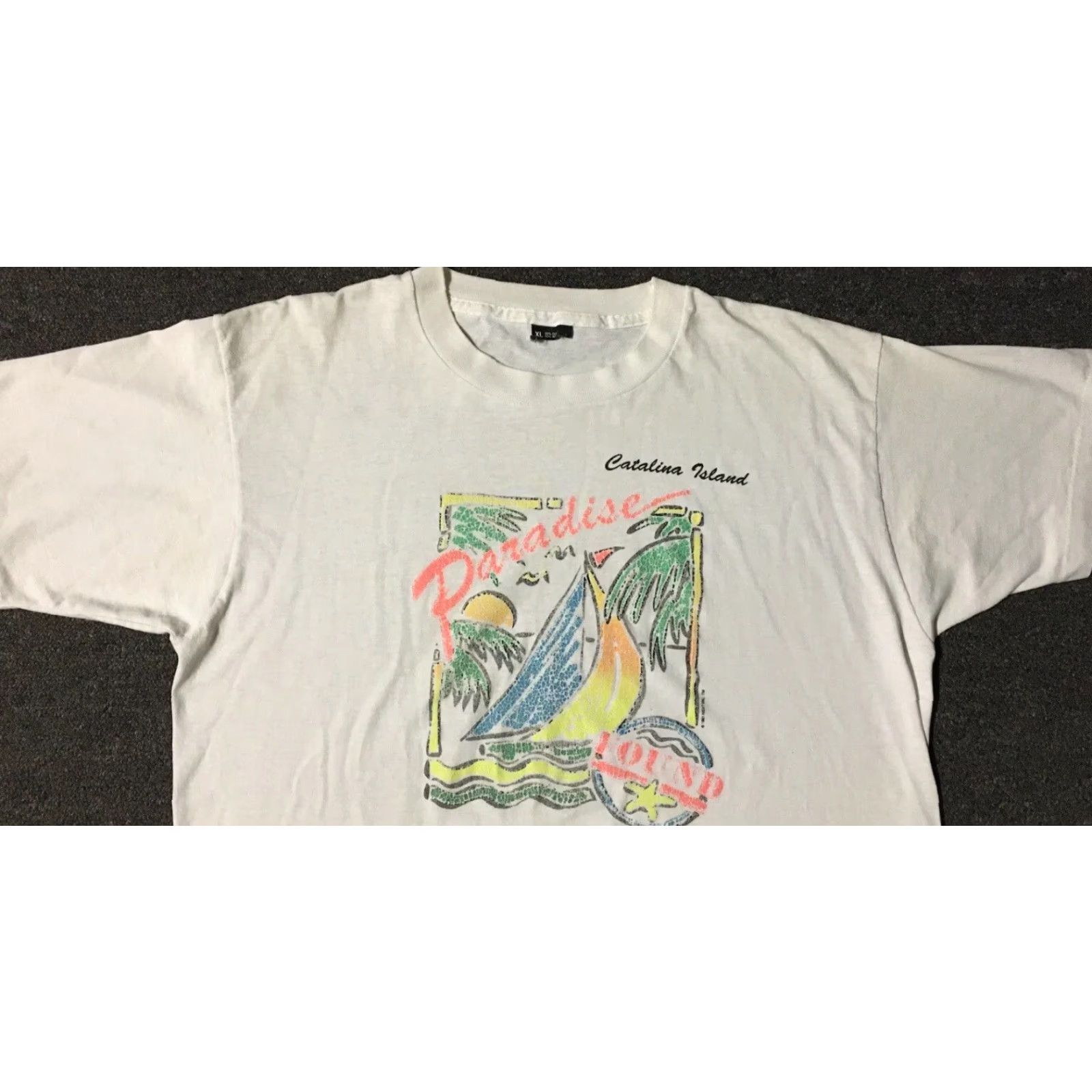 Catalina VINTAGE 90s Catalina Island Paradise Shirt M USA Beach Surf Grunge OP TC 80s - Single Stitch T-Shirt Men White Short Sleeve Pattern Striped Size US M / EU 48-50 / 2 - 5 Thumbnail