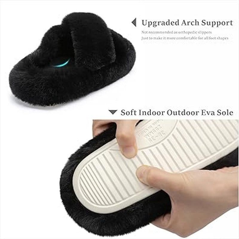Other Chantomoo Women's Size 8 Black Furry Memory Foam Slippers Size US 8 / IT 38 - 4 Thumbnail