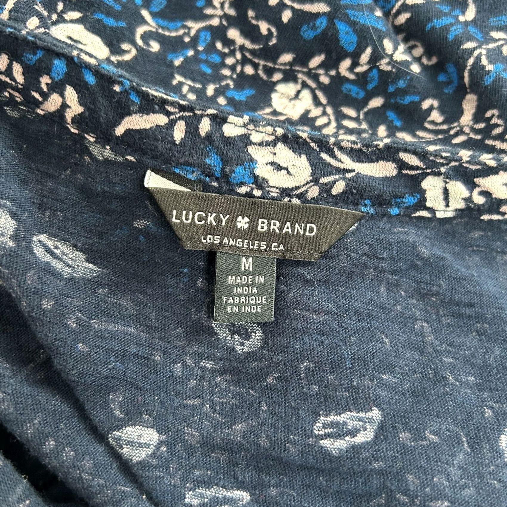 Lucky Brand Lucky Brand Womens Floral Long Sleeve Split Neck Top M Navy Blue Casual Size M / US 6-8 / IT 42-44 - 3 Thumbnail