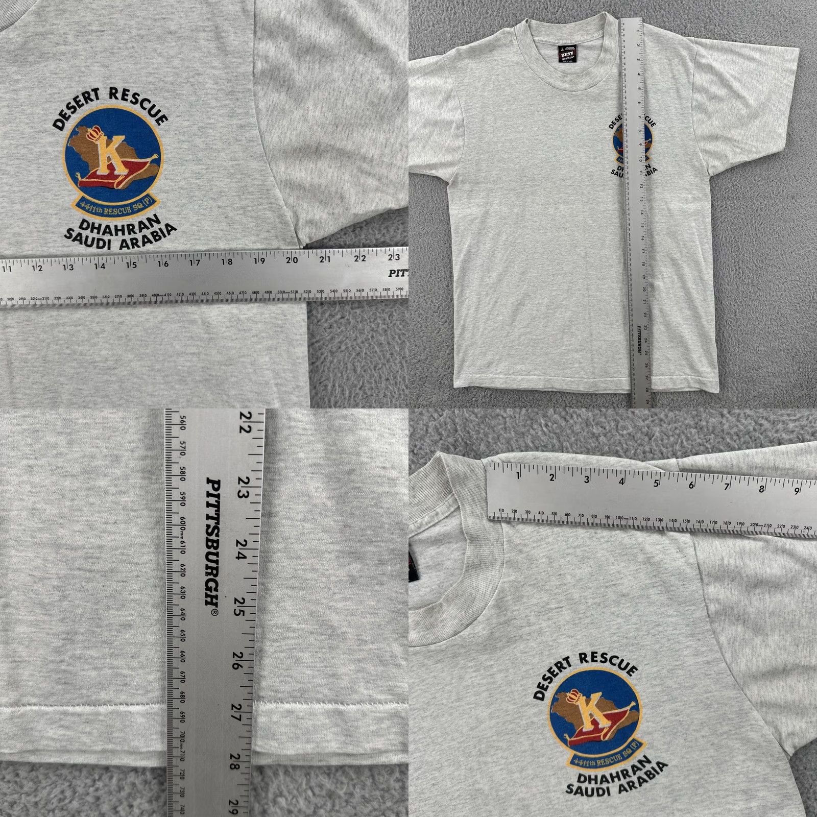 Fruit Of The Loom VINTAGE Fruit Of The Loom Shirt L Gray USA Made Desert Rescue Dhahran Saudi Arabia Mens 90s Army Patriotic Size US L / EU 52-54 / 3 - 9 Thumbnail