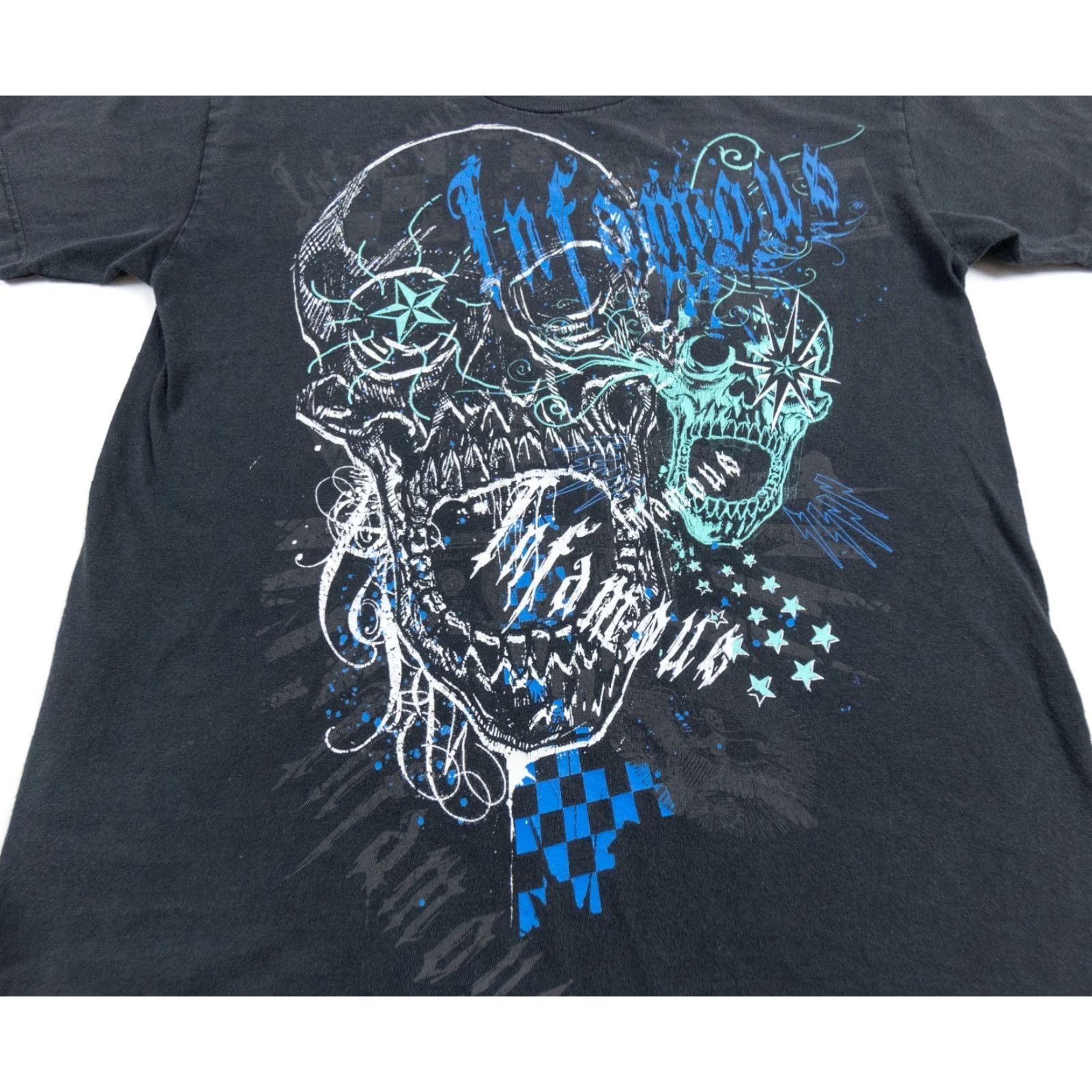 Vintage VINTAGE Infamous Mens T-Shirt Short Sleeve Crew Neck Black Grunge Skeleton Skull Y2K Graphic Size US L / EU 52-54 / 3 - 2 Thumbnail