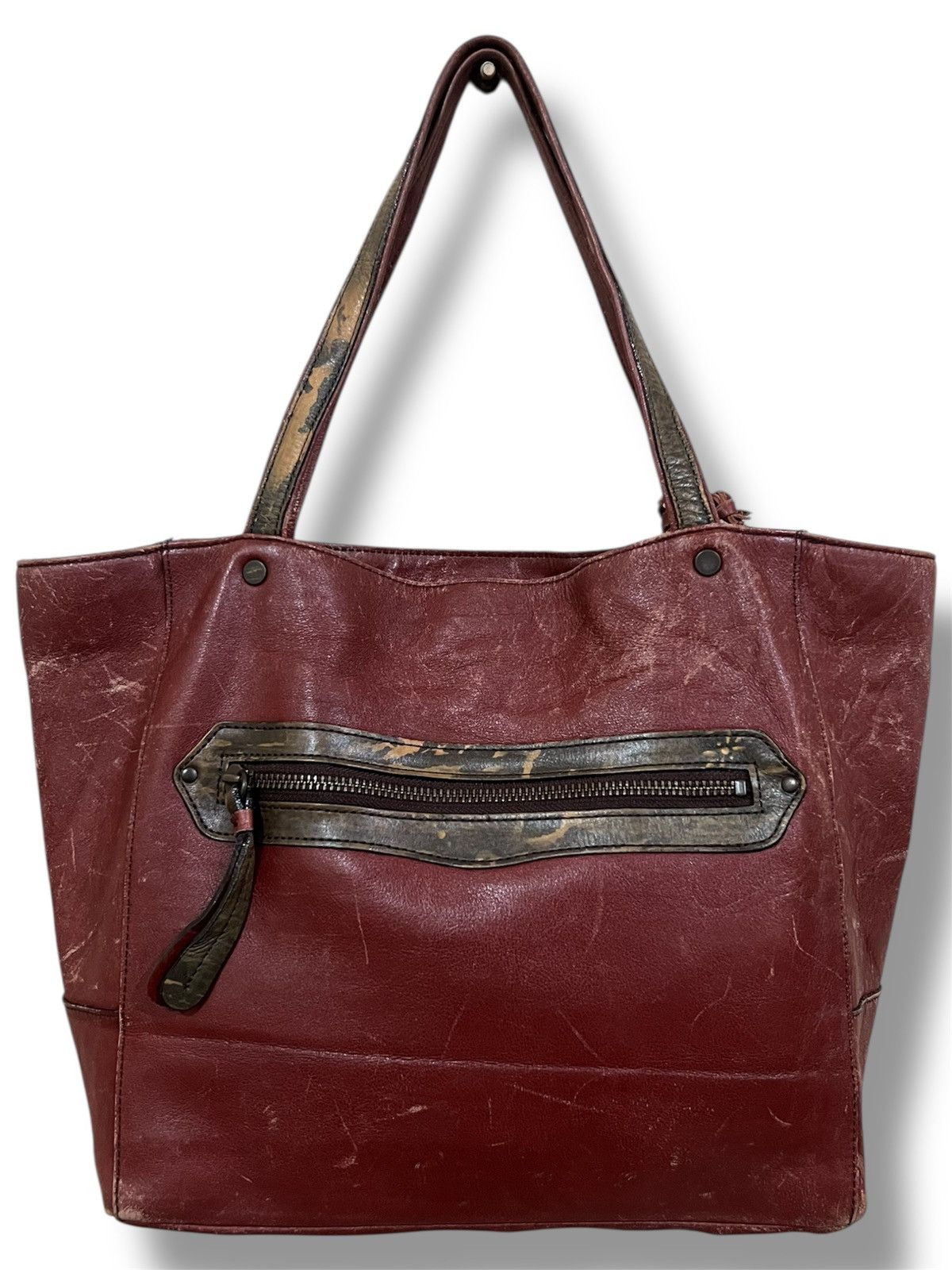 Dakota Unique Mountain Landscape Art Patina Leather Tote Bag