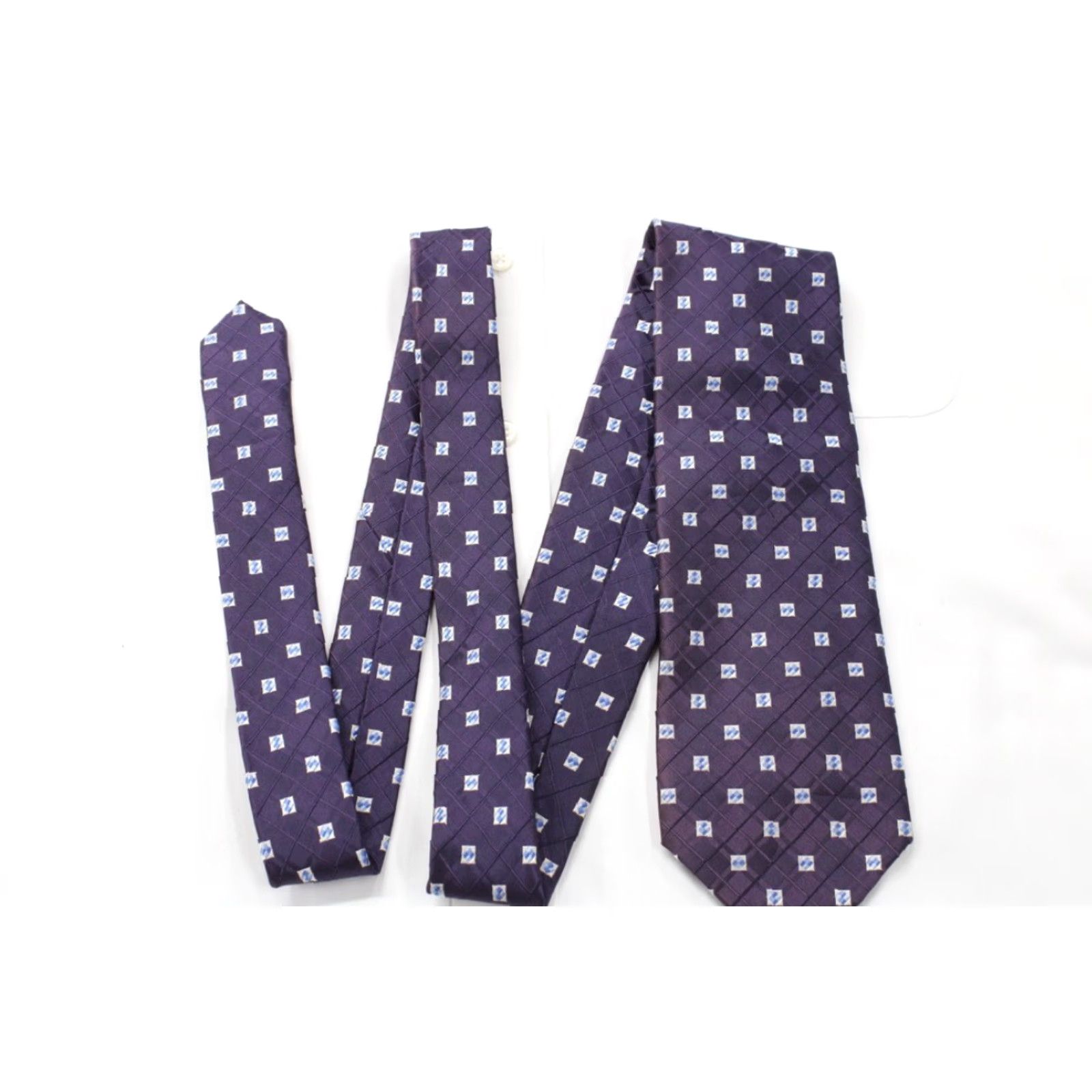 Jos. A. Bank VINTAGE Jos A Bank Silk Necktie Men's Purple Geometric Squares Textured Hand Sewn Size ONE SIZE - 2 Thumbnail