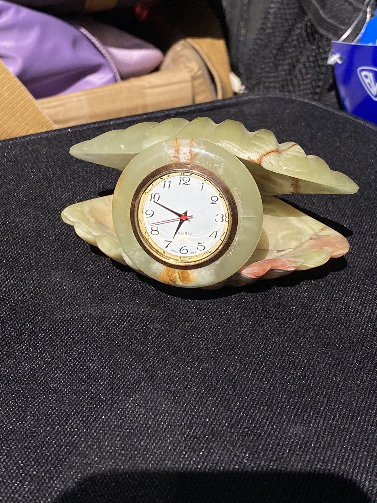 Vintage Vintage Onyx Clamshell Desk Clock Green Taiwanese Brand Size ONE SIZE - 4 Thumbnail