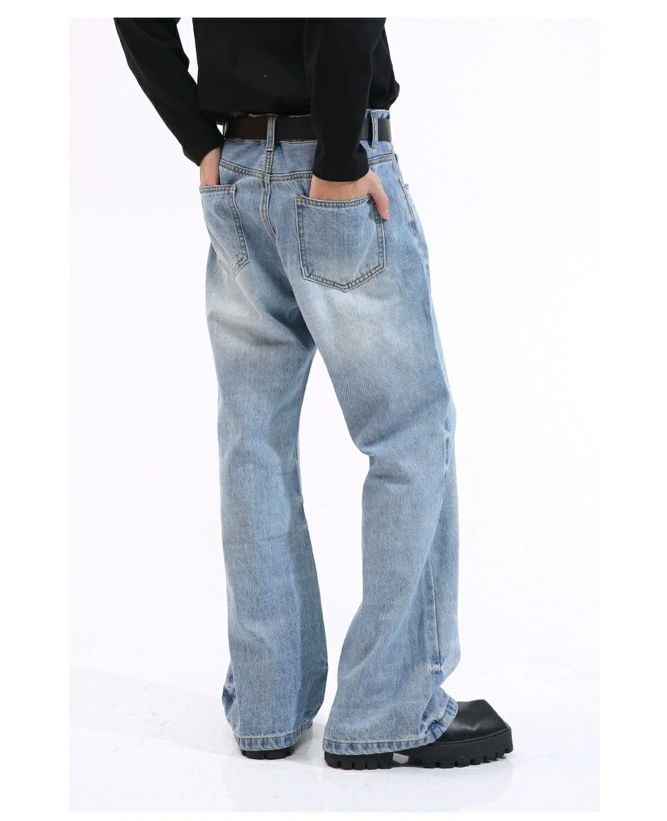 washed faded baggy gradient bootcut jeans