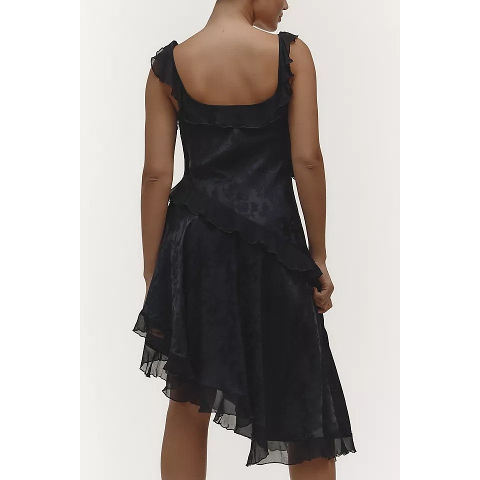 Anthropologie New V-Neck Ruffle Asymmetric Midi Dress $168 X-SMALL Black Size XS / US 0-2 / IT 36-38 - 3 Thumbnail