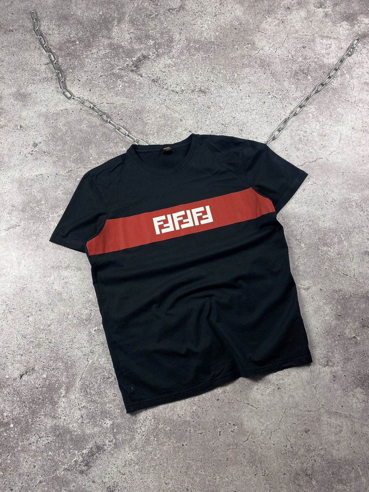 image of Fendi Logo Black Man XL Tee, Men's