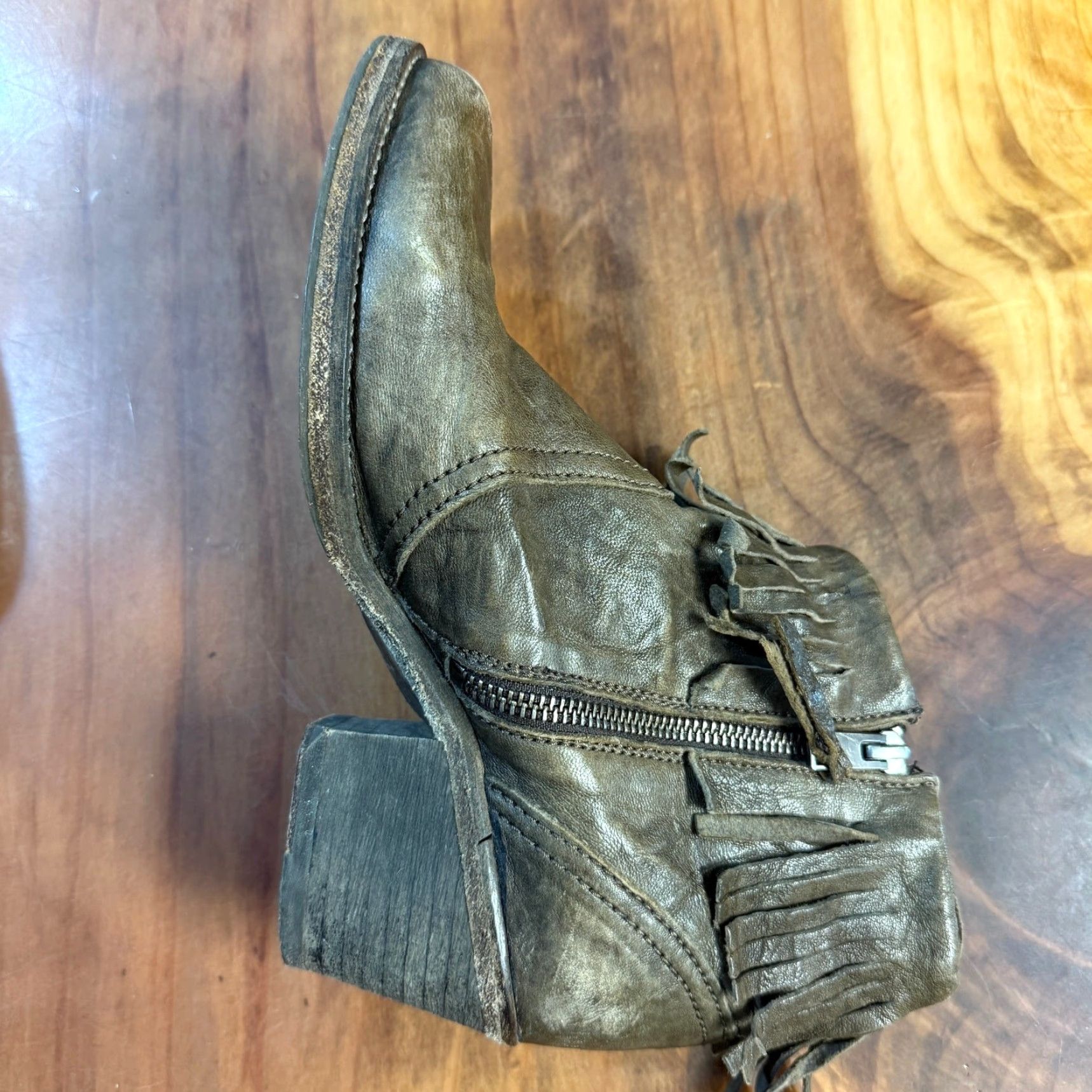 Allsaints AllSaints Boots Women's Bootie Leather Fringe Zip 7 US 38 EU Brown Almond Toe Wedge Leather Lining Ankle Regular Size 7 Shoes Size US 8 / IT 38 - 5 Thumbnail