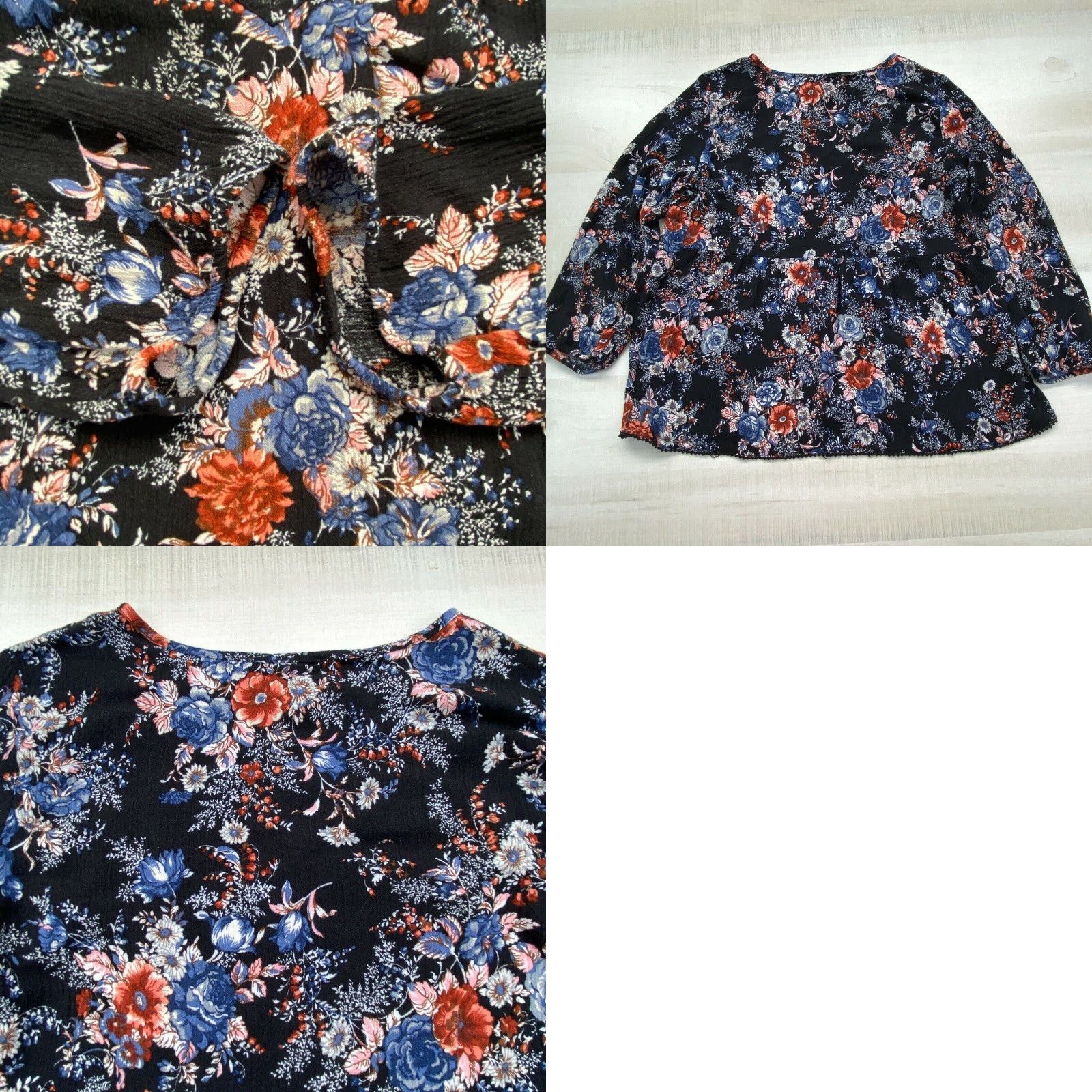 American Eagle Outfitters American Eagle Womens Boho Floral Blouse XS Black Flowy Keyhole Top Size XS / US 0-2 / IT 36-38 - 8 Thumbnail
