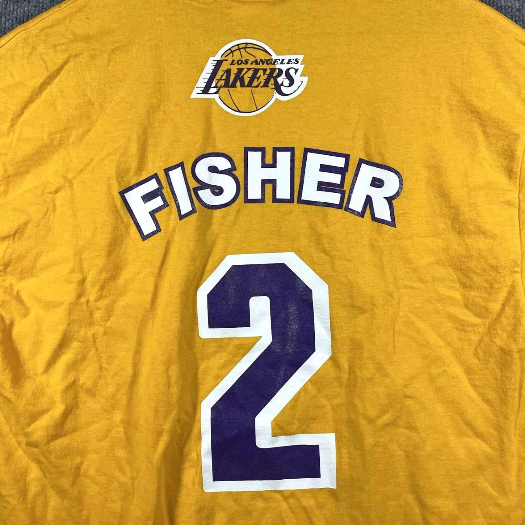 Vintage VINTAGE Los Angeles Lakers T Shirt Mens L Derrick Fisher Kobe 90s Nike Shirt USA Basketball Shirt Gold Size US L / EU 52-54 / 3 - 5 Thumbnail