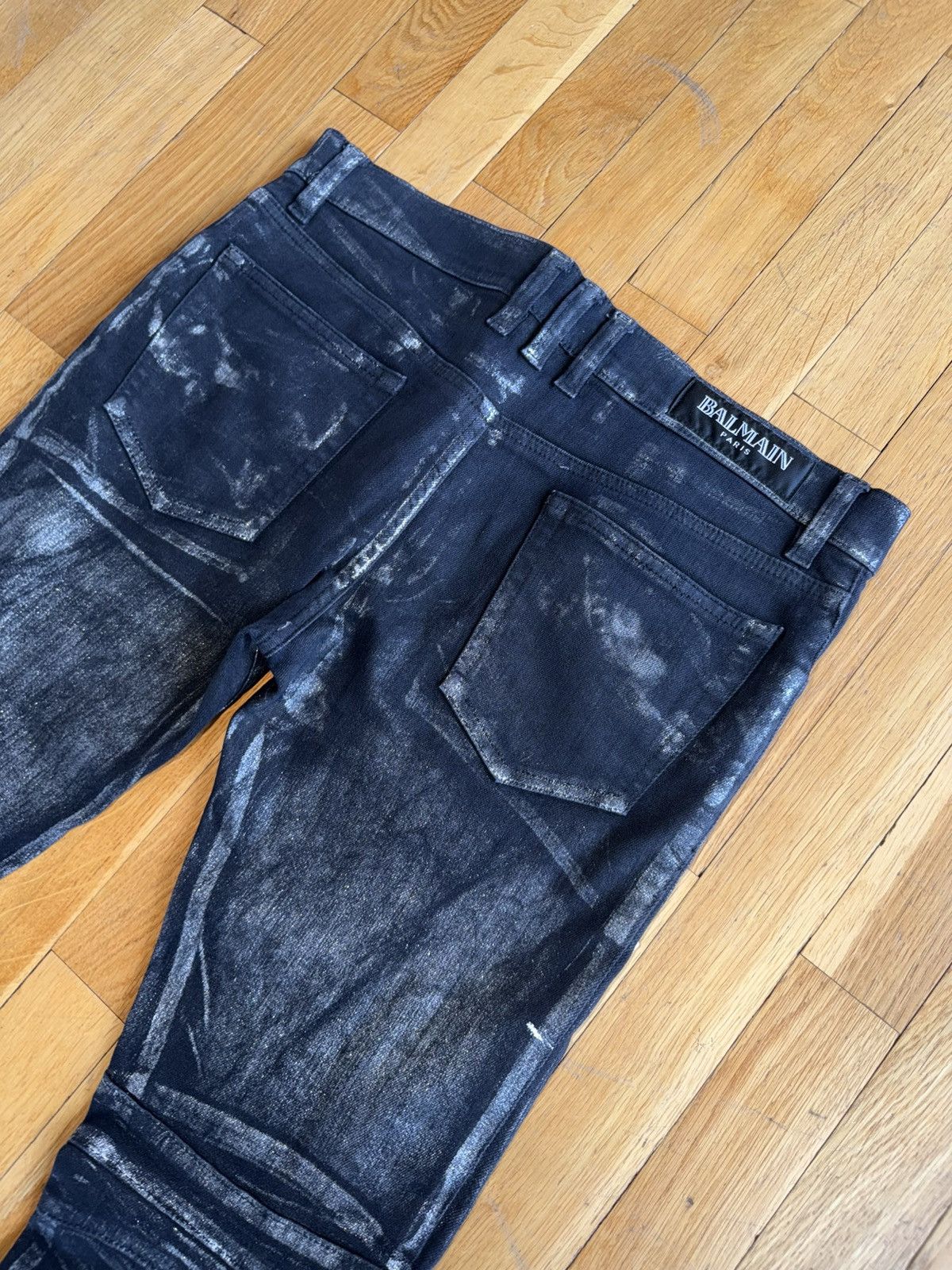 Balmain Balmain SS11 Decarnin Era Silver Glitter Waxed Biker Jeans Size US 31 - 5 Thumbnail