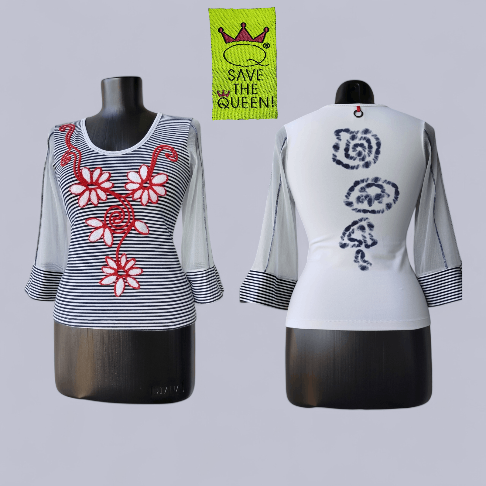 Jean Paul Gaultier Save The Queen Top Striped Floral Mesh Sleeves Vintage Y2K Size S / US 4 / IT 40 - 1 Thumbnail
