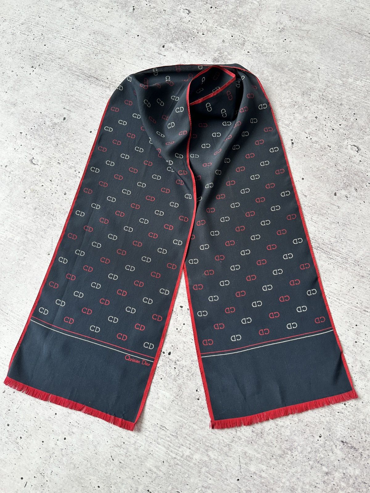 Christian Dior Monsieur Christian Dior Silk Scarf - Navy with Red ‘CD’ Monogram Size ONE SIZE - 5 Thumbnail