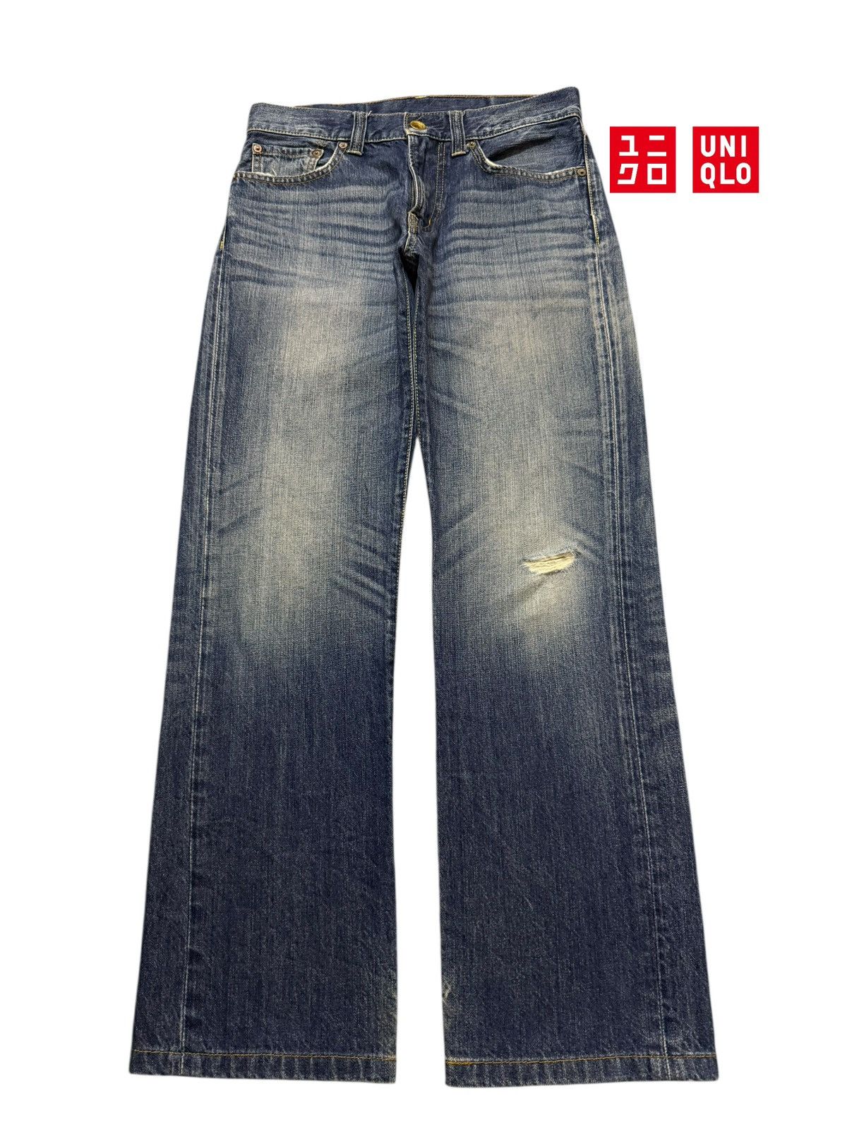 Uniqlo Vintage Y2K Japanese Uniqlo Blue Faded Wash Distress Loose Size US 29 - 1 Thumbnail