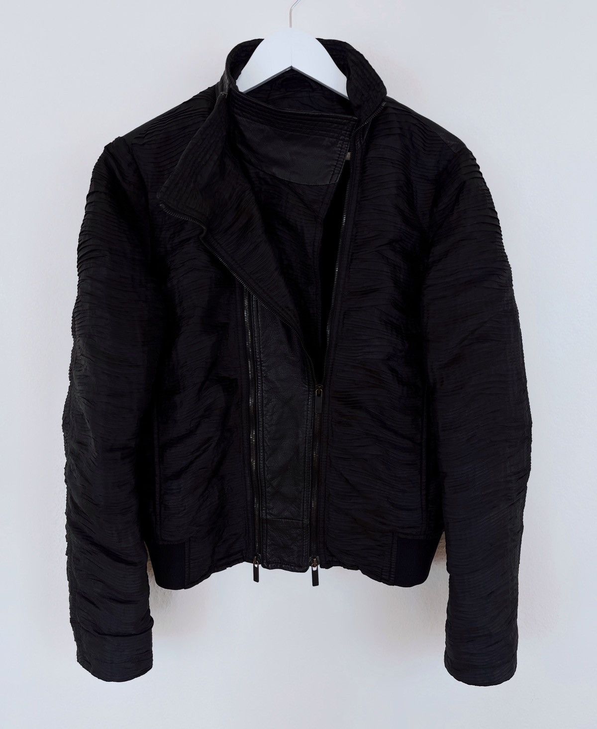 Armani × Emporio Armani × Giorgio Armani SS2011 Emporio Armani Plisse Hybrid 2-Zip Leather Jacket Size US M / EU 48-50 / 2 - 2 Thumbnail