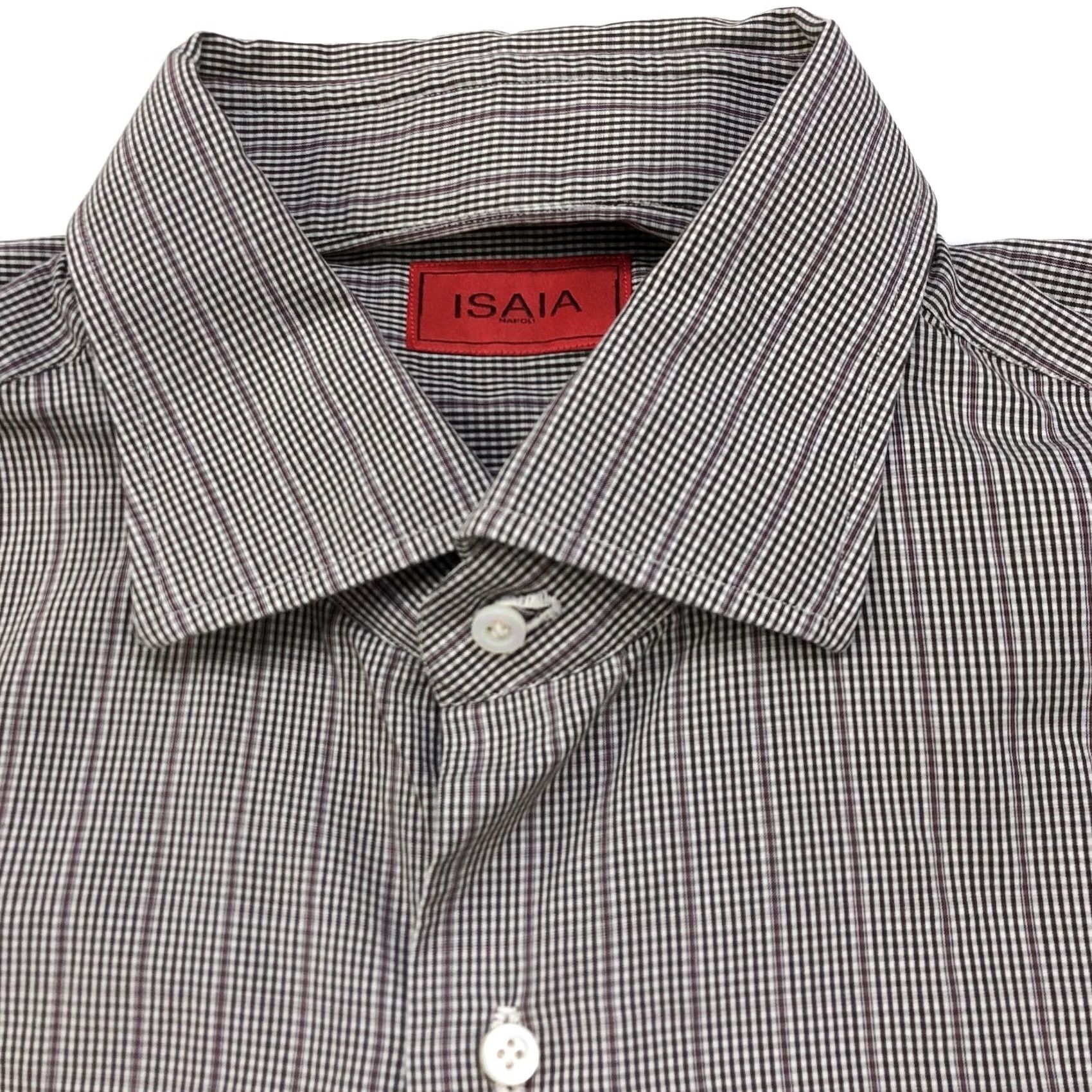 Apolis Isaia Napoli Dress Shirt Brown Red Button Long Sleeve 17/43 Cm 100% Cotton Polyester Plaid Men's Shirt Size 46R - 2 Thumbnail