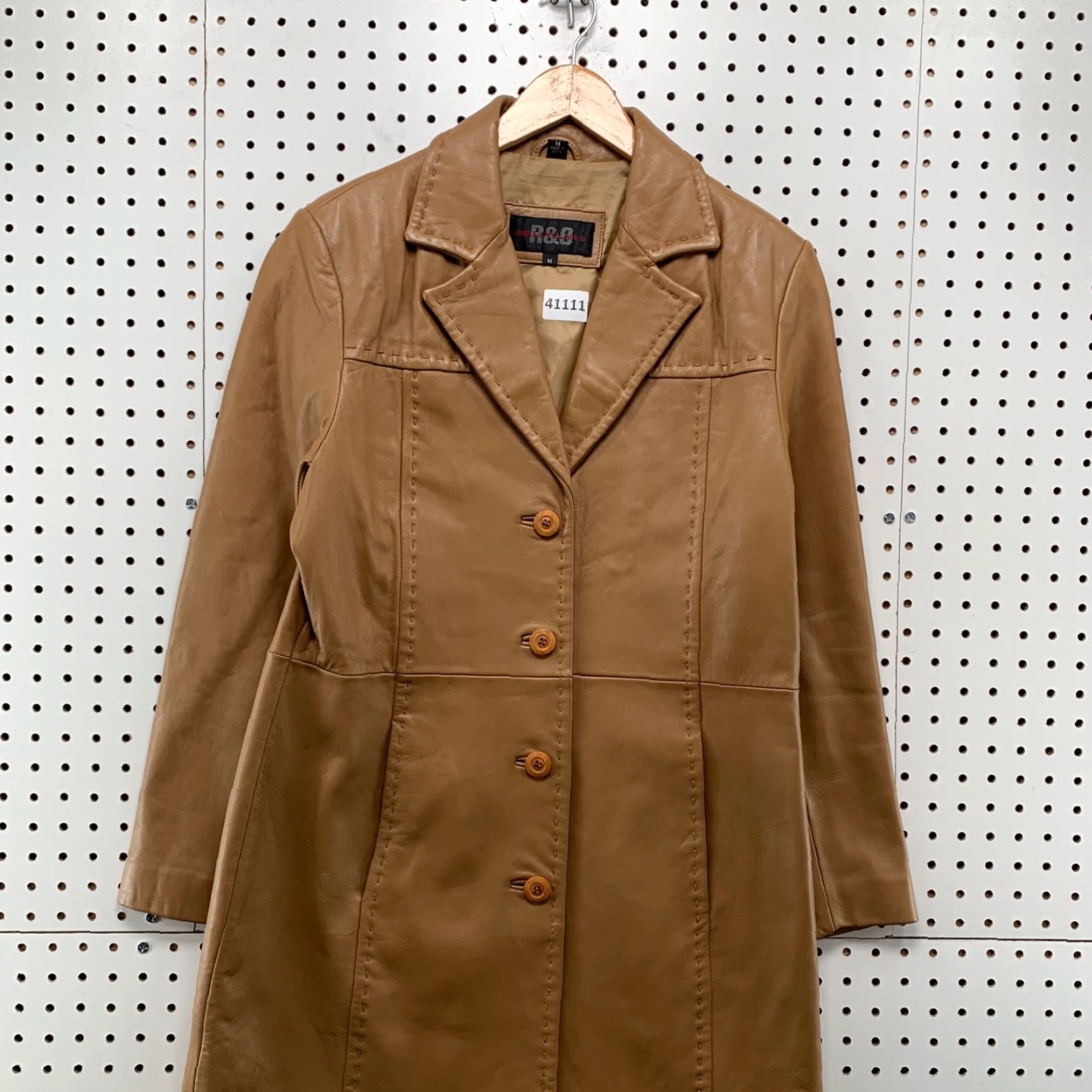 Vintage VINTAGE Reilly Olmes Leather Coat Womens M Brown Long Button Trench Coat 19x37 Style: Trench Coat Size M / US 6-8 / IT 42-44 - 4 Thumbnail