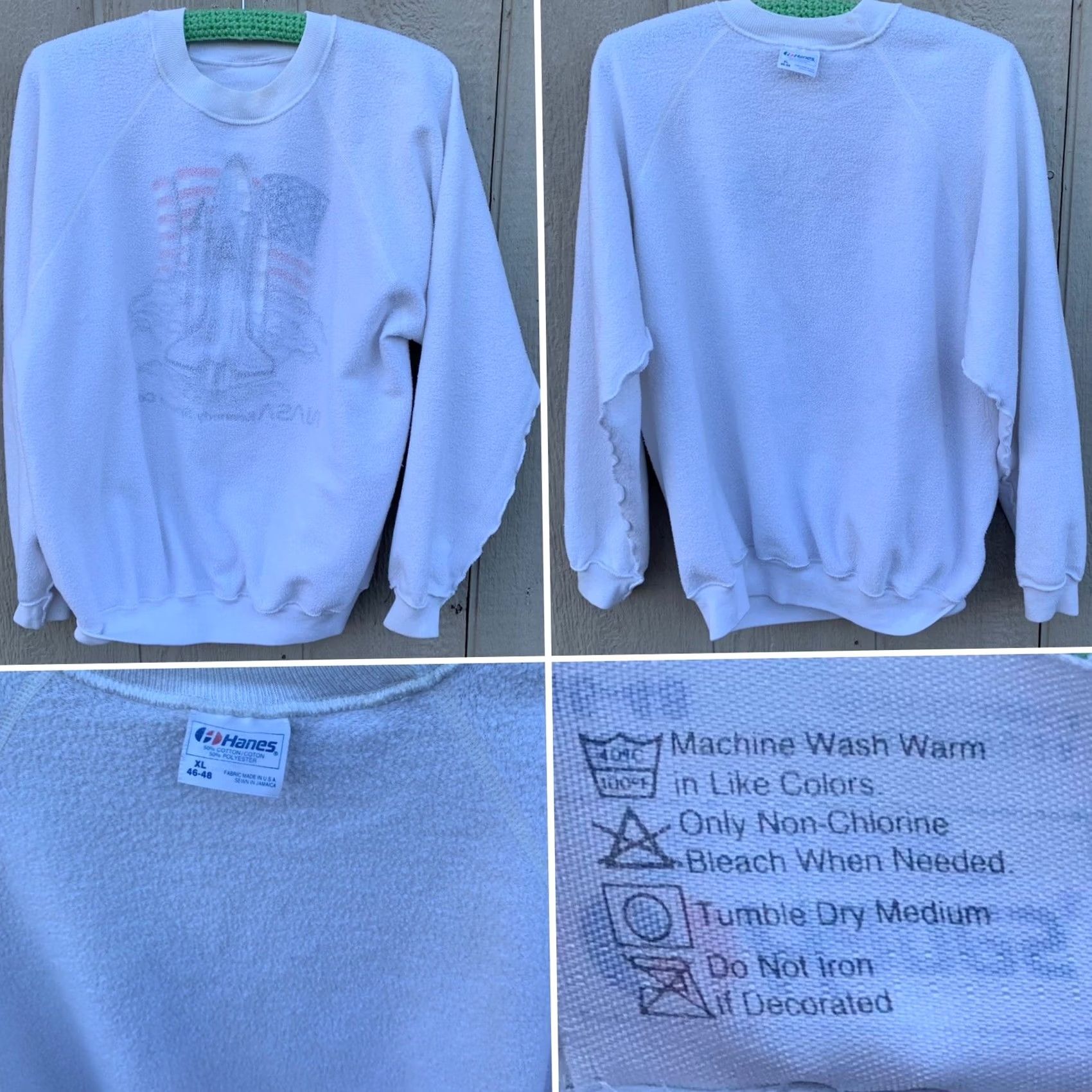 Hanes VINTAGE Hanes Space NASA Kennedy Space Center Raglan Sweatshirt Space Shuttle XL White Crew Neck Long Sleeve Men - Size US XL / EU 56 / 4 - 5 Thumbnail