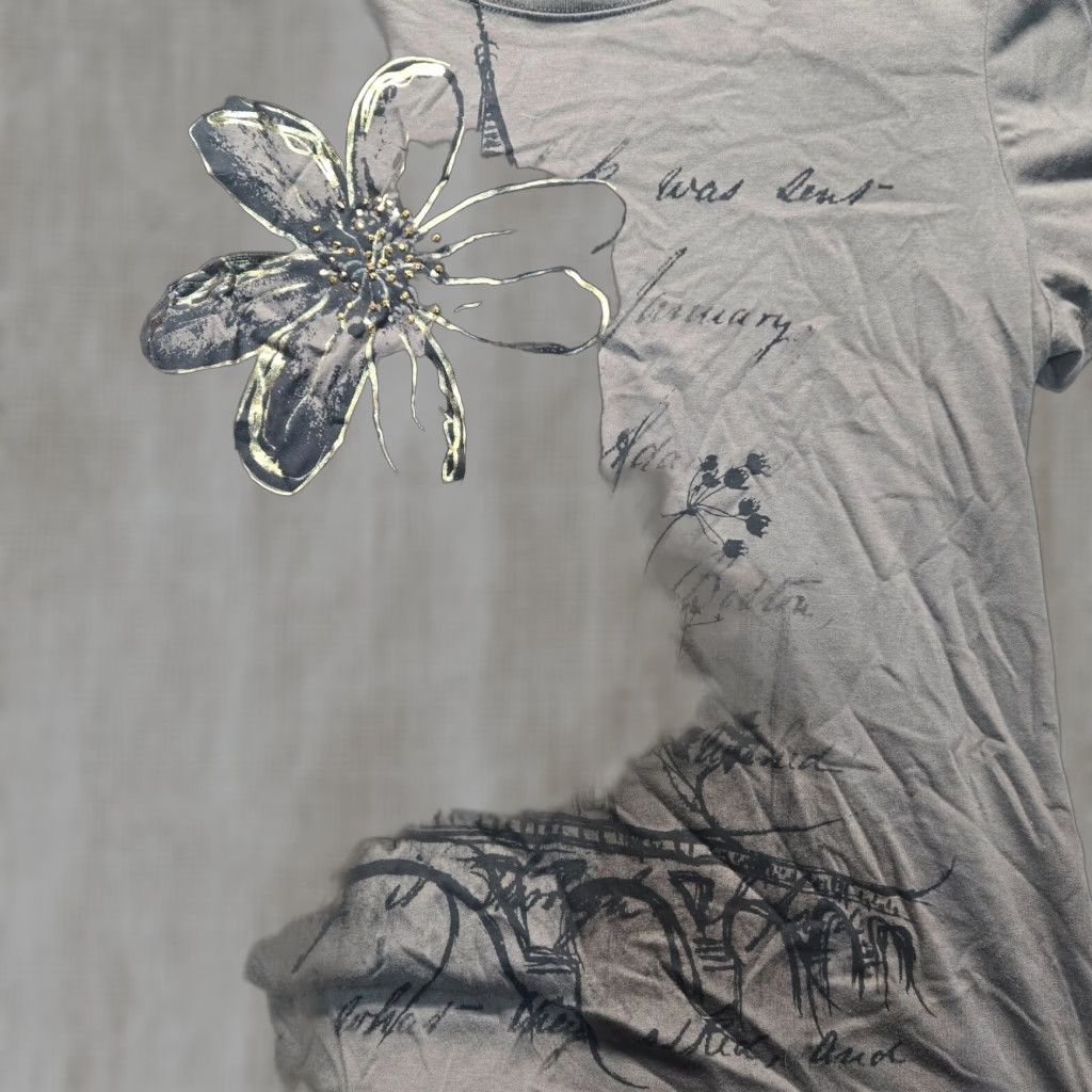 Vintage London Clock Tower Floral Short Sleeve Women's Gray T-Shirt Large Size L / US 10 / IT 46 - 1 Thumbnail