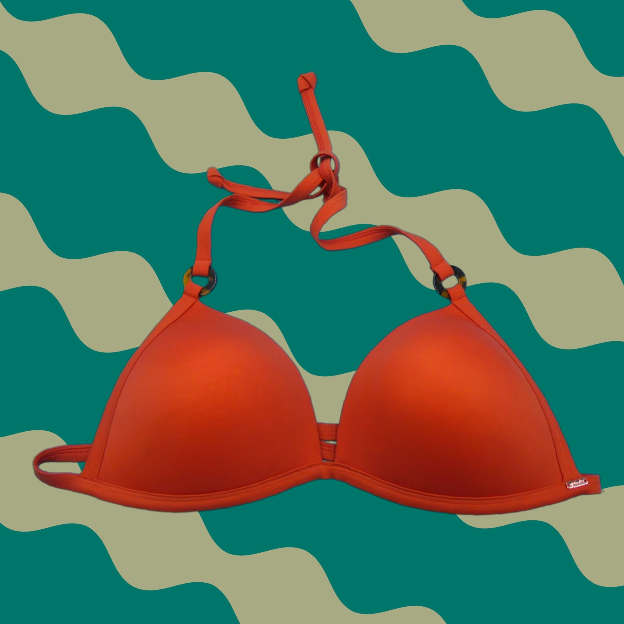 Victorias Secret XXL Orange Halter Lined Bikini Top Push Up Swimwear Retro Beach Top