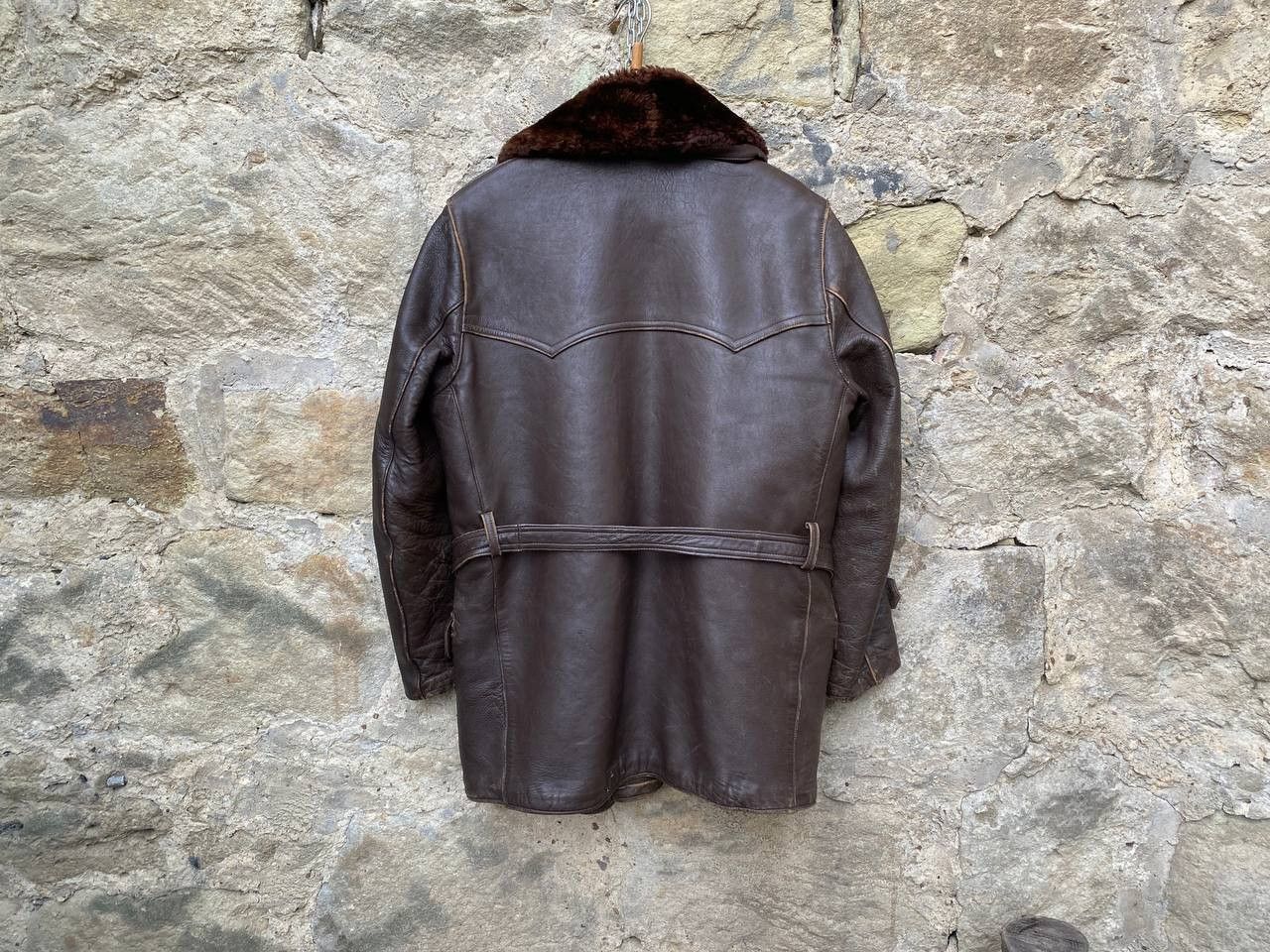Vintage Retro 30s 40s Brown French BARNSTORMER Leather Coat Size US L / EU 52-54 / 3 - 8 Thumbnail