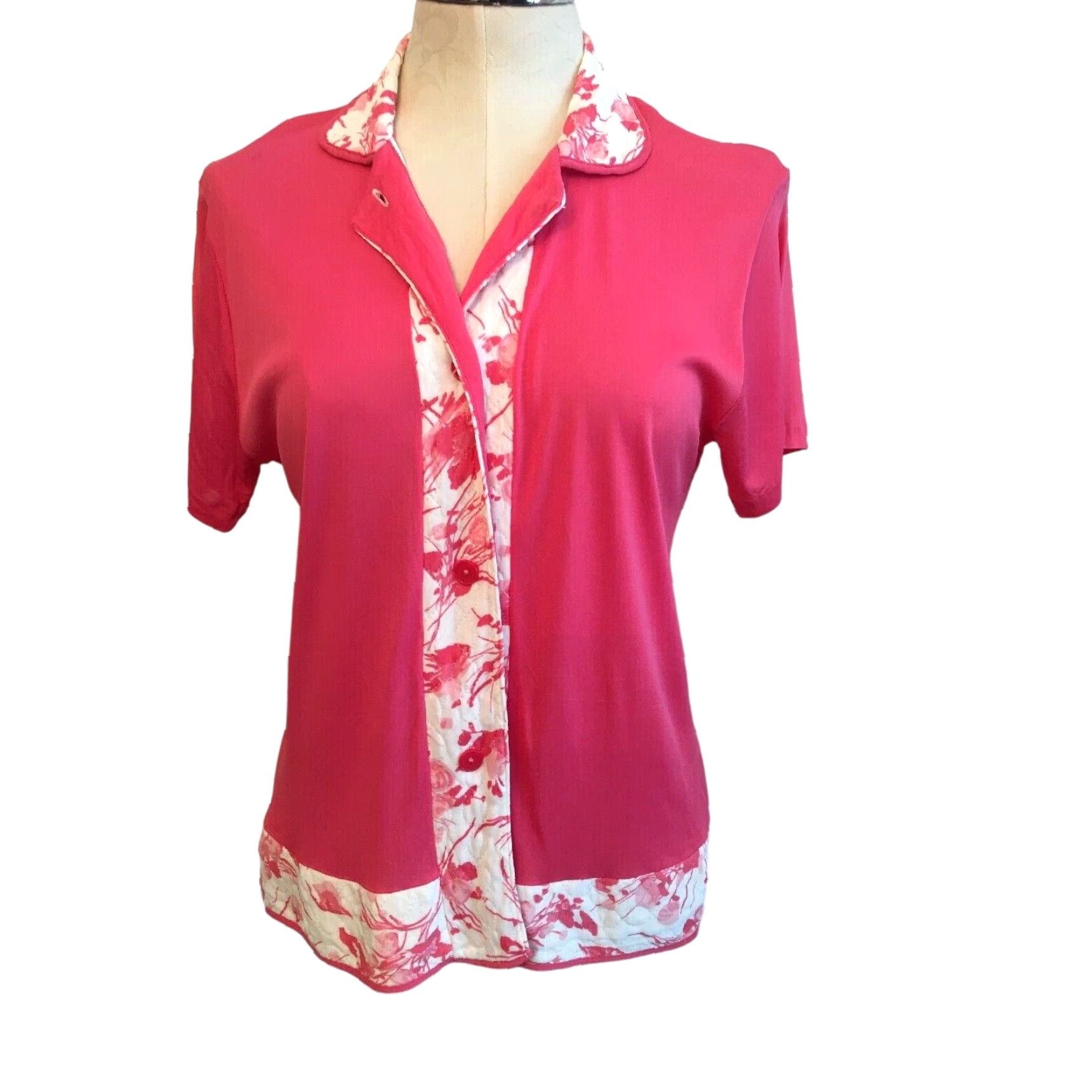 Pinko VINTAGE Binstron Women's Pajama Top Small Hot Pink Button Down Sleepwear 1960s Pink Floral Sleeves Short Collared Mens? Girls? Wait. Size S / US 4 / IT 40 - 3 Thumbnail