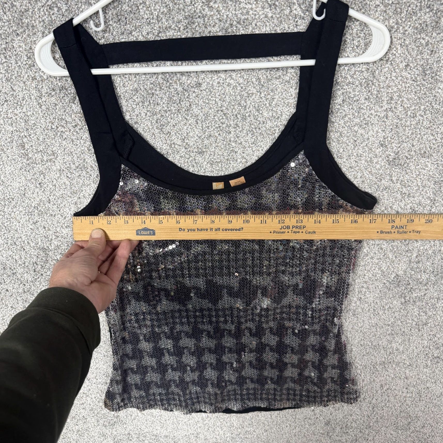 Vintage Eyeshadow Juniors Tank Top L Black Silver Sequin Check Houndstooth Cami Sleeveless Party/Cocktail Womens Girls Size L / US 10 / IT 46 - 3 Thumbnail
