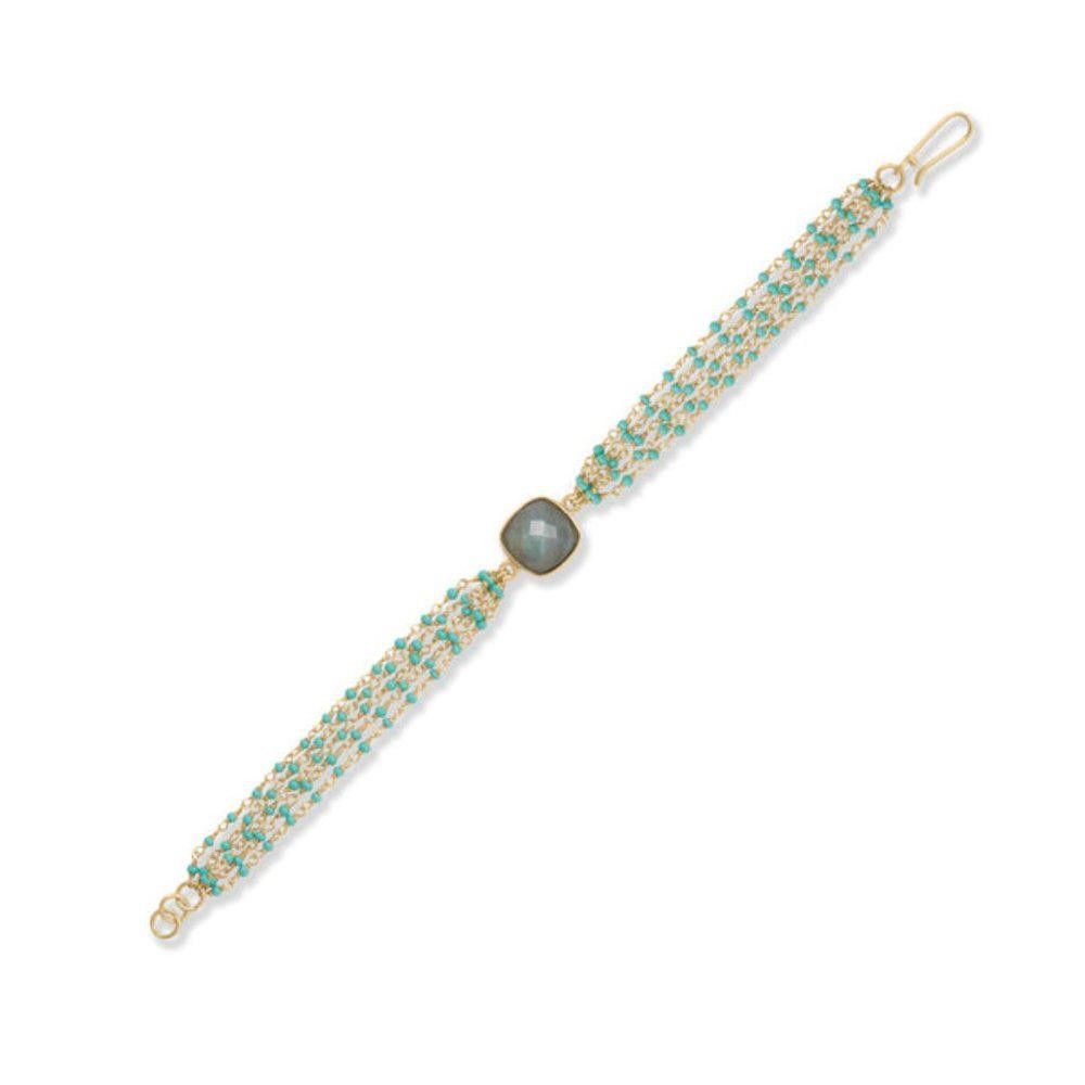 Designer CJ100 8" Beaded Turquoise and Square Labradorite Bracelet Size ONE SIZE - 1 Preview